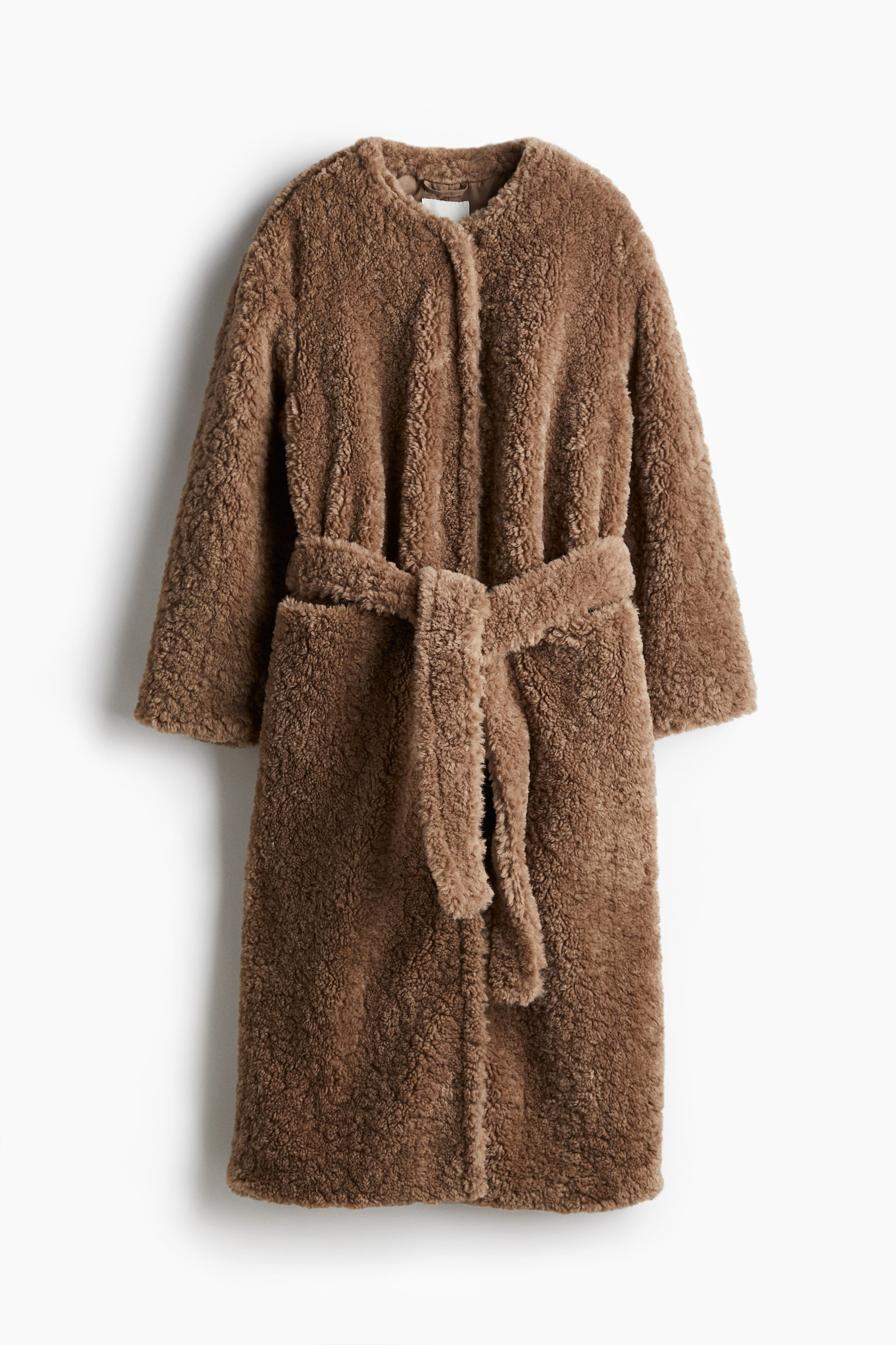 Fluffy tie-belt coat - Mole/Dark brown - 2