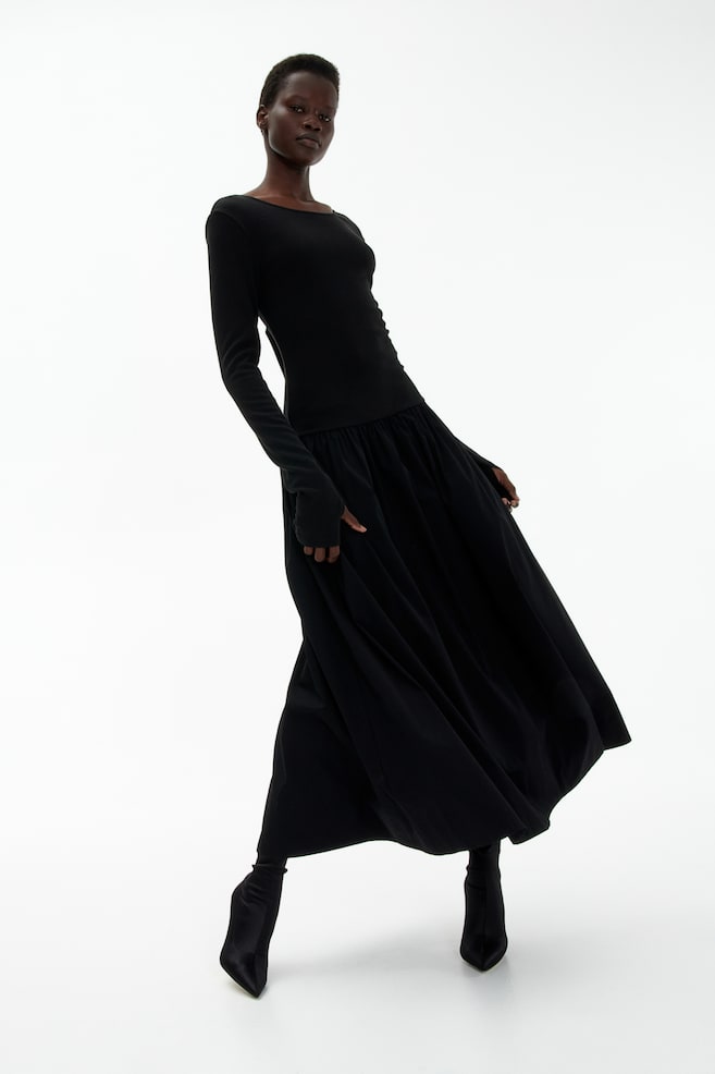 Flared-skirt dress - Black - 3