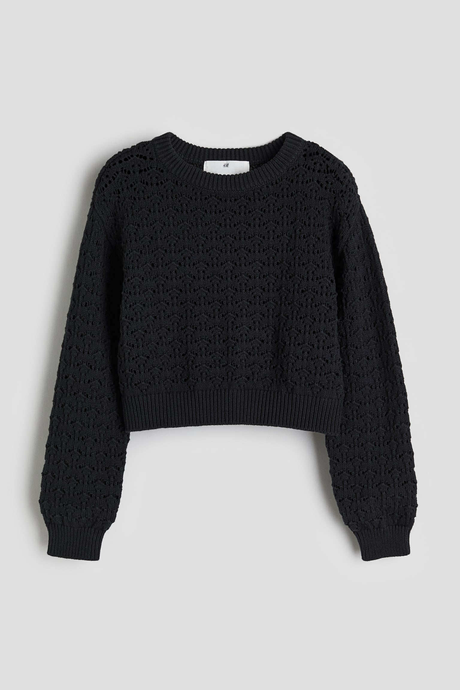 Pointelle Knit Sweater - Black - 1