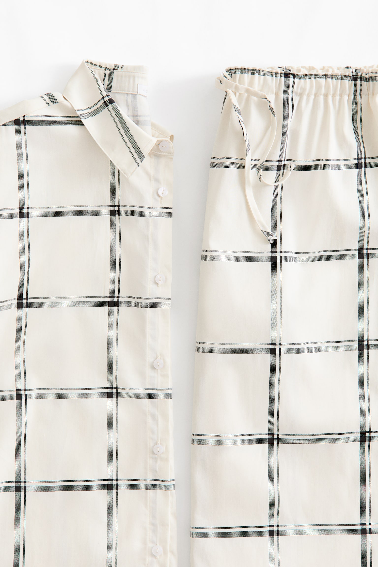 Пижама Checked Sateen, хлопок — H&M, цвет: Кремовый / Клетчатый — фото 2