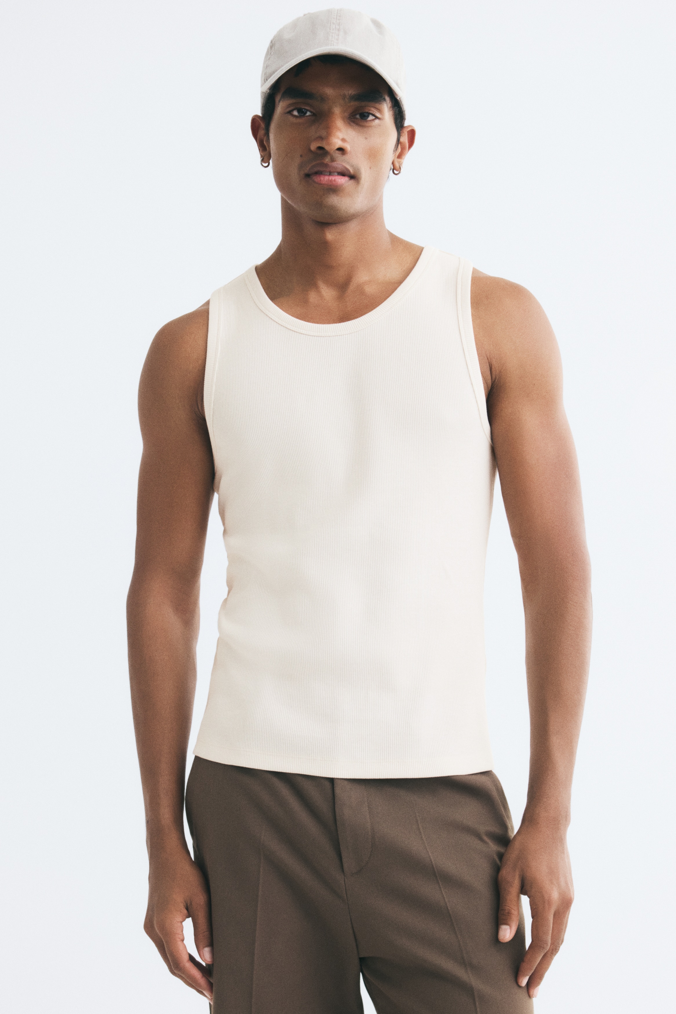 Slim Fit Cotton vest top - Light beige/Red/Dark brown/Black