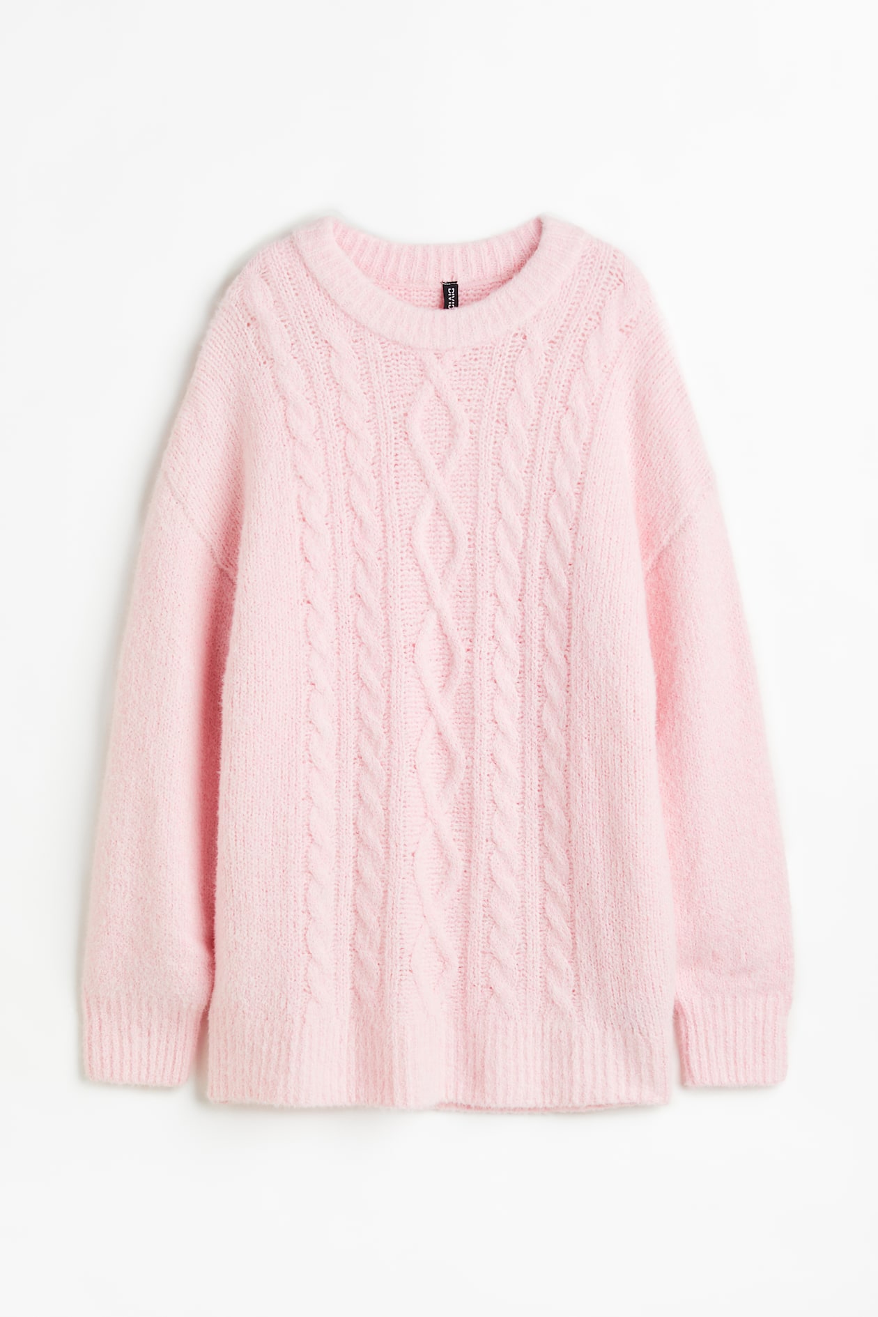 Oversized Cableknit Sweater Round Neck Long sleeve Light pink Ladies H&M US