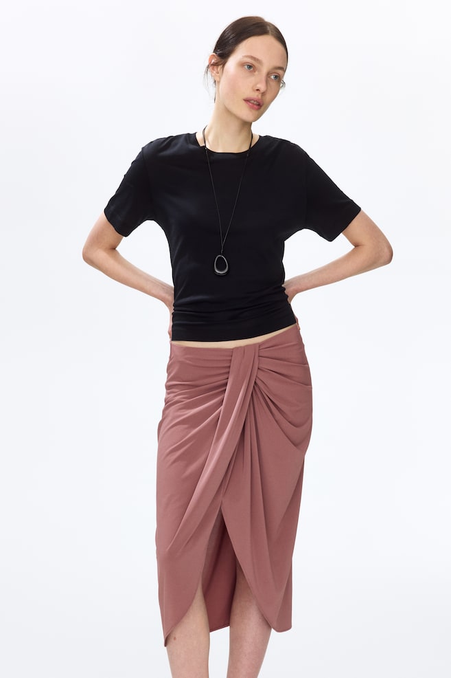 Draped Jersey Skirt - Dark dusty pink/Dark brown - 3