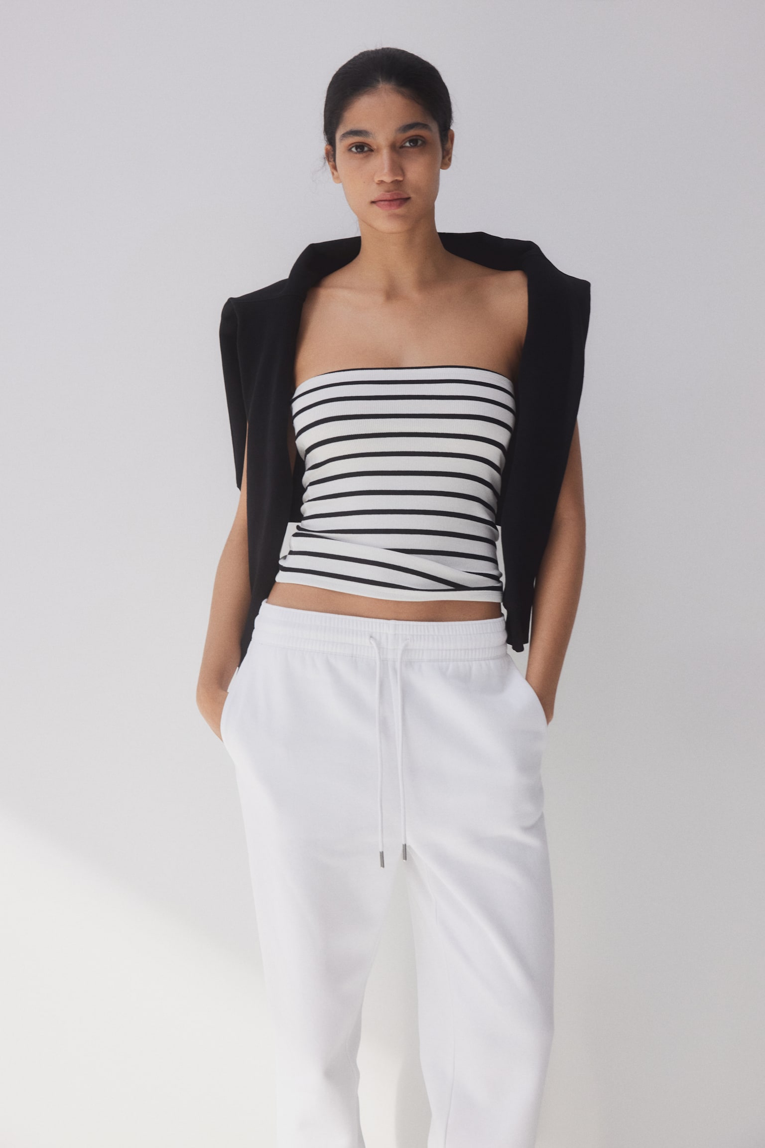 Rib Bandeau - White/Black stripe/White/Black/Light greige/Light grey marle - 6