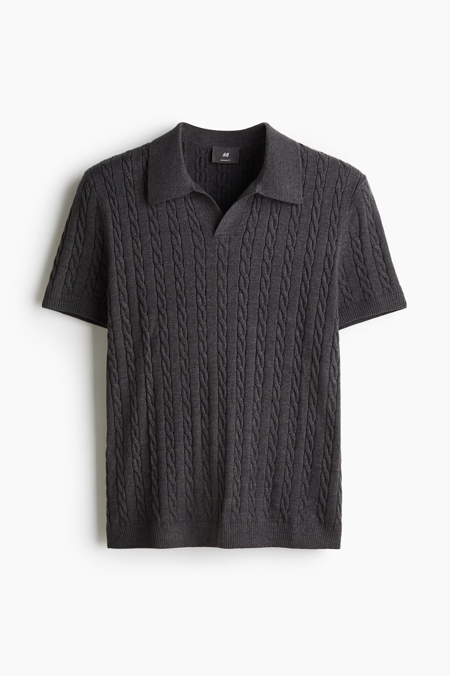 Regular Fit Cable-knit polo shirt - Dark grey/White/Beige - 2