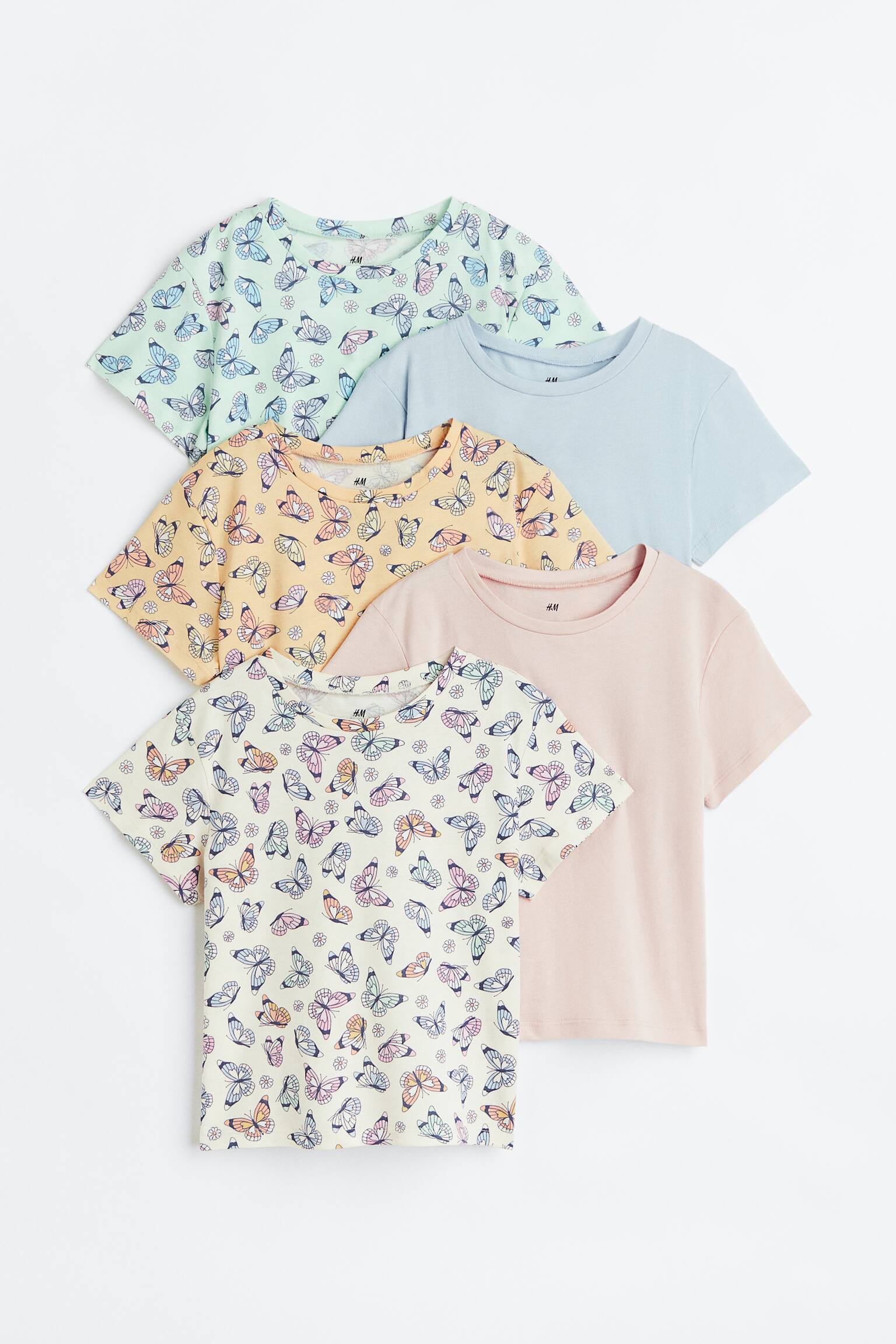 5-pack printed jersey tops - Natural white/Butterflies/Light purple/Dogs - 1