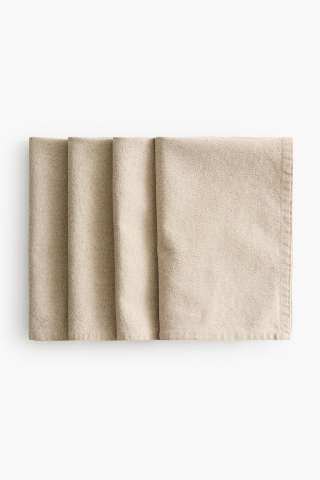 Lot de 4 serviettes de table en lin mélangé - Beige/Taupe/Blanc - 1
