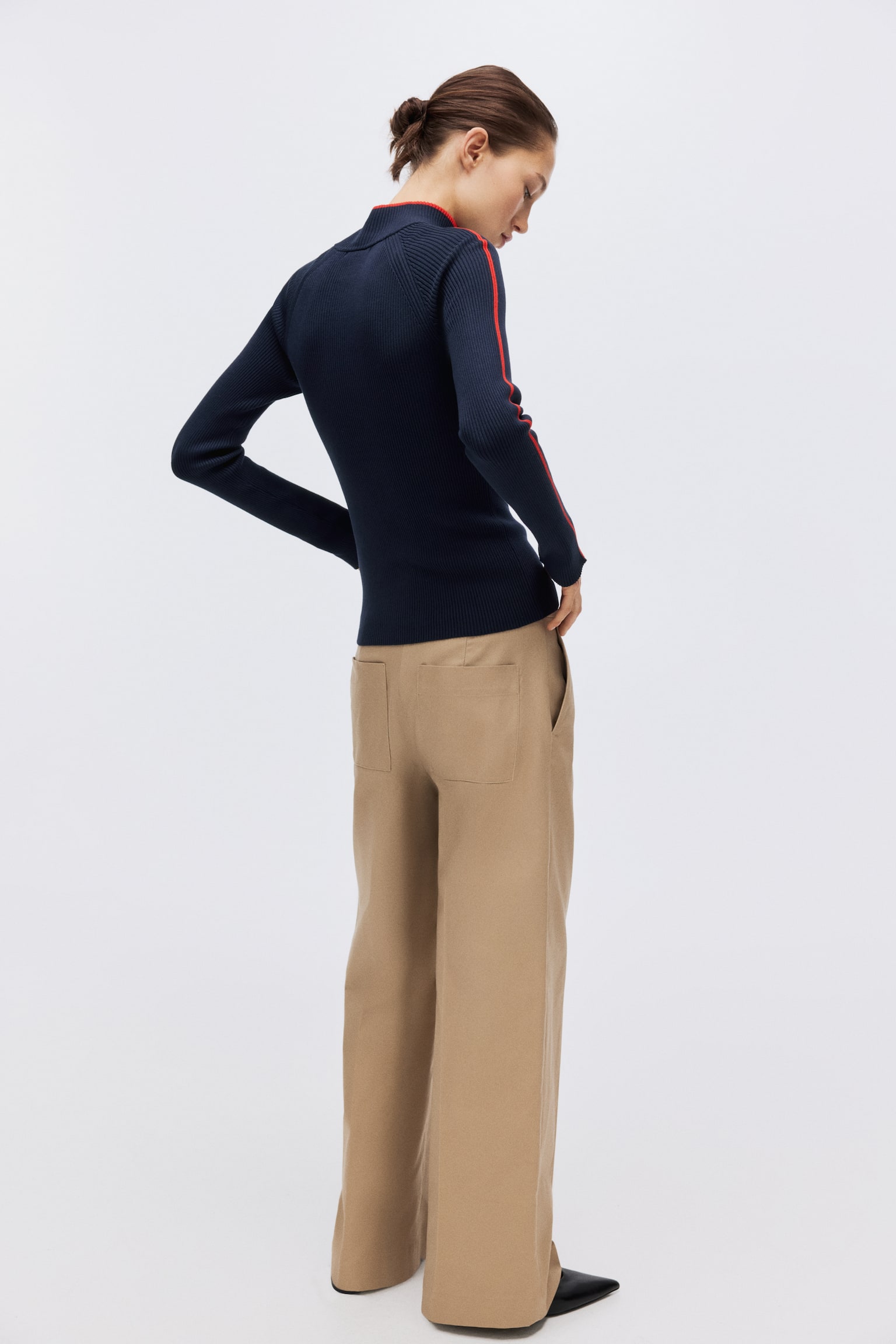 Rib-knit zip-top jumper - Marineblau/Beige - 4