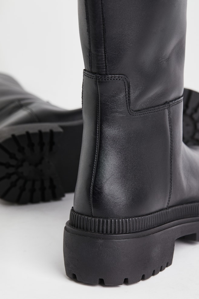 Leather knee-high boots - Black/Light beige - 4