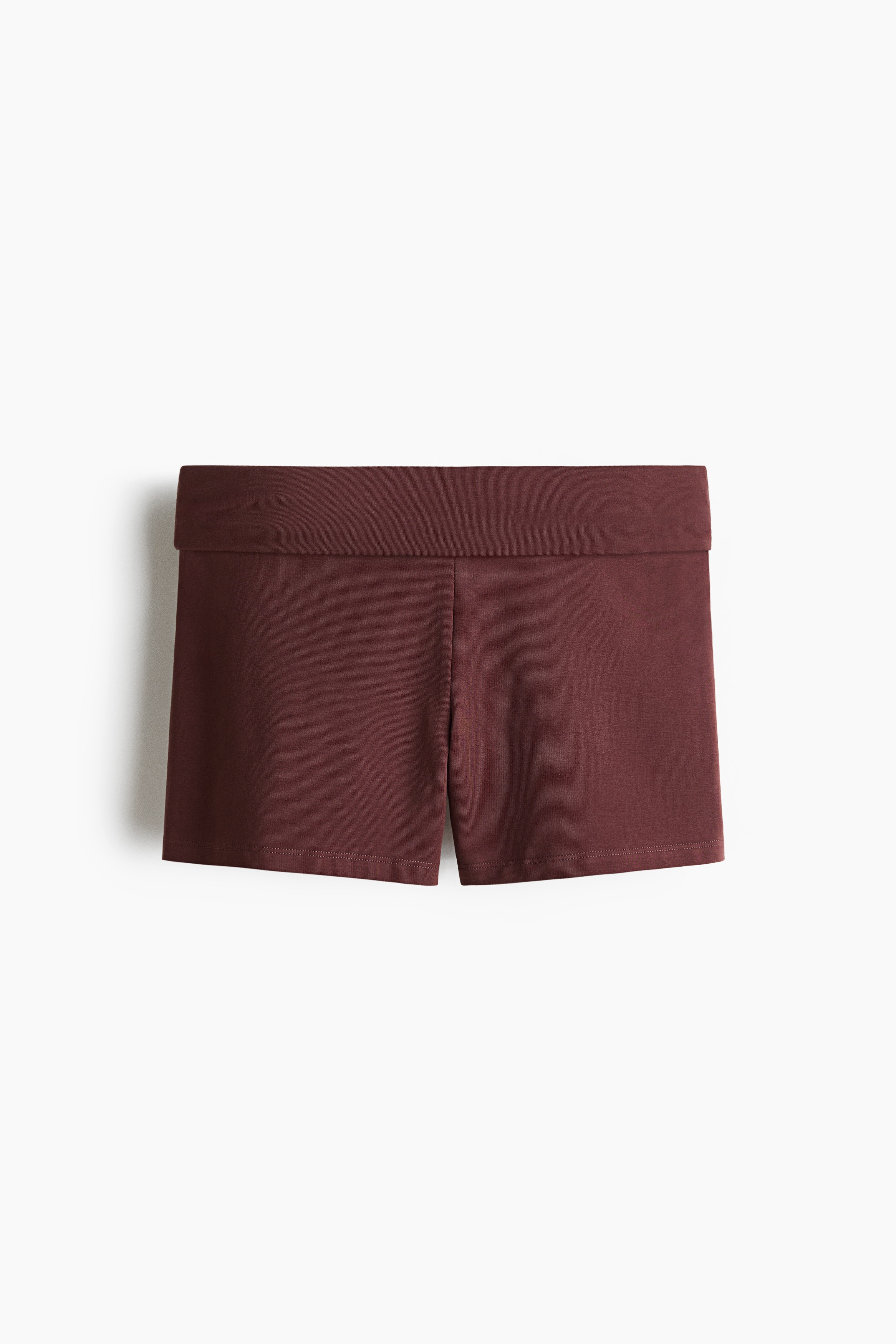 Foldover-waist cotton hotpants - Dark brown/Pink/Striped/Pink