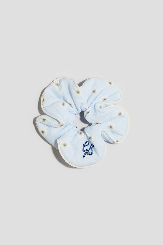 Patterned cotton scrunchie - Light blue/Floral - 1