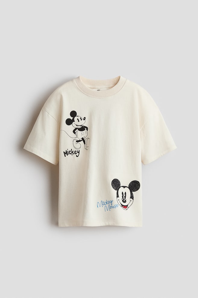 Loose-Fit Printed T-Shirt - Cream/Mickey Mouse/Light red/Spidey/Light yellow/Mickey Mouse/Ivory/Marvel Comics/White/Hot Wheels/Dark gray/Marvel Comics/Mint green/Sonic the Hedgehog/Red/Marvel Comics/Light gray melange/Spider-Man/Light yellow/Capybara/Light blue/Marvel Comics/Dark gray/CapyFun/White/Toy Story/White/Mickey Mouse - 1