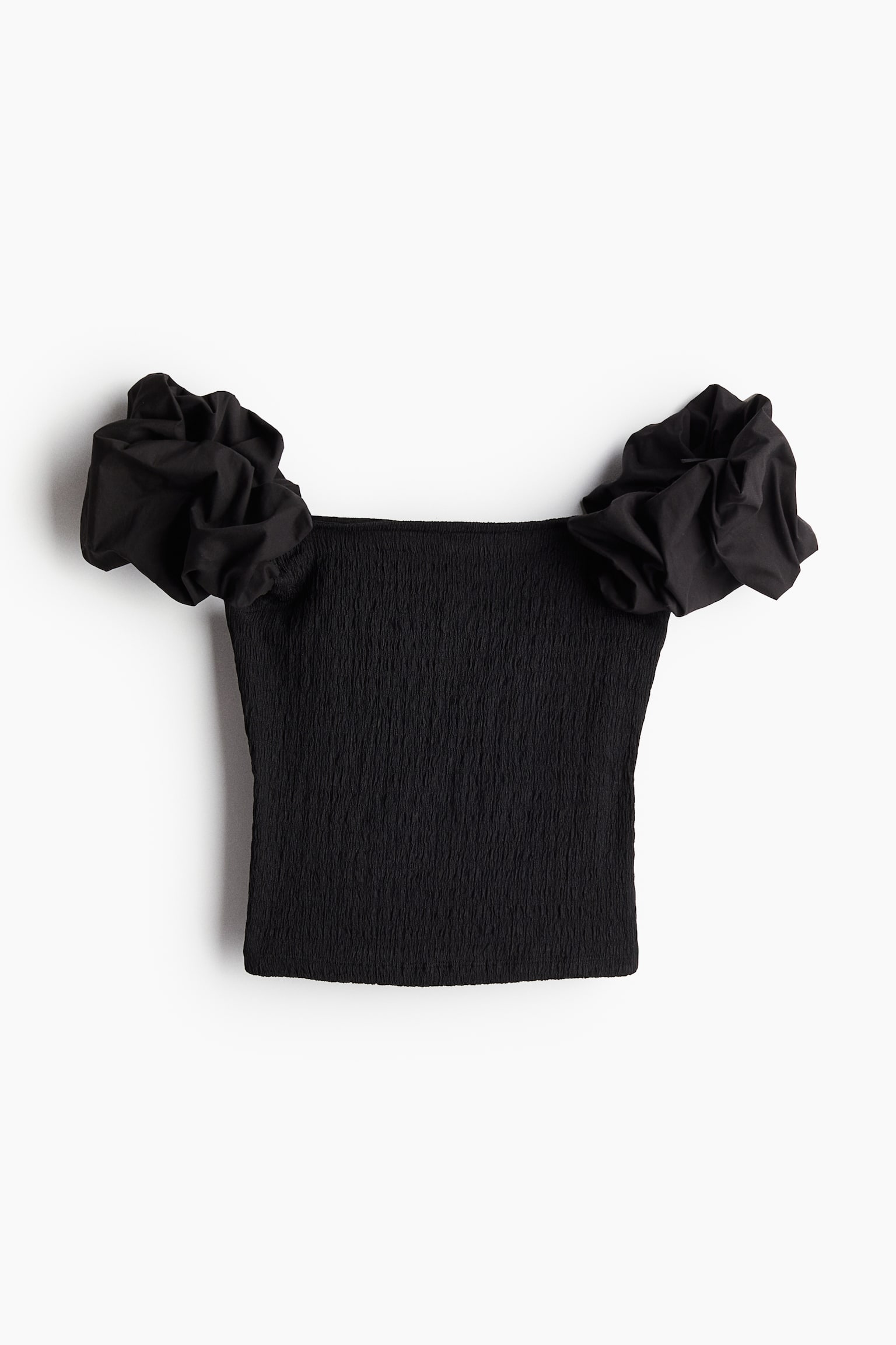 Puff Sleeve Off The Shoulder Top - Black/White - 2