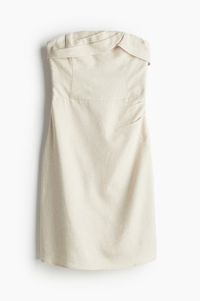Robe bustier en lin mélangé - Beige clair/Crème/motif feuilles - 1