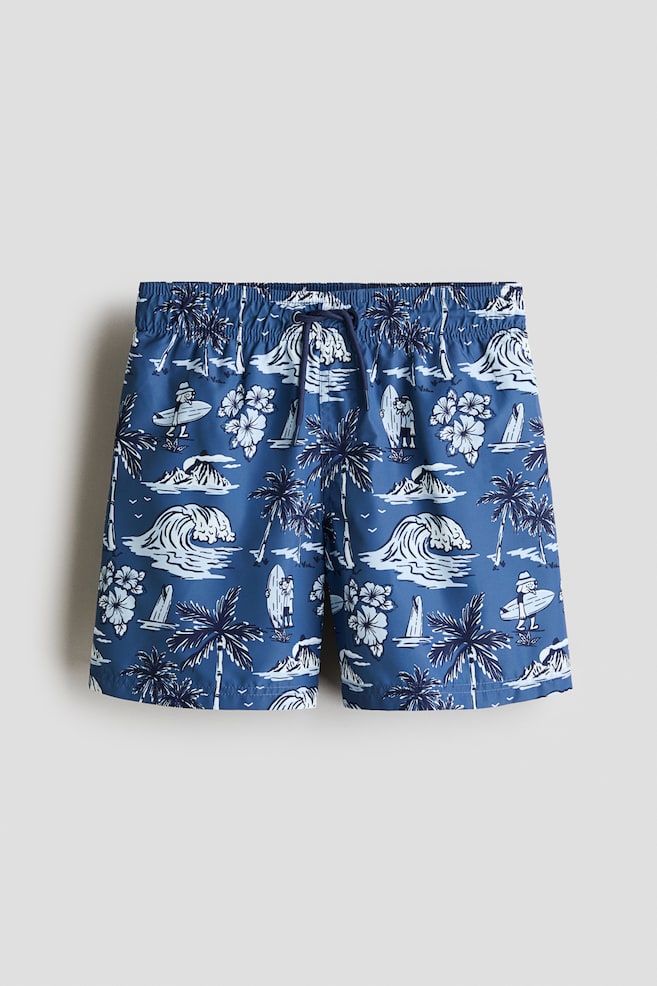 Printed swim shorts - Dusty blue/Patterned/Dark blue/Fish - 1