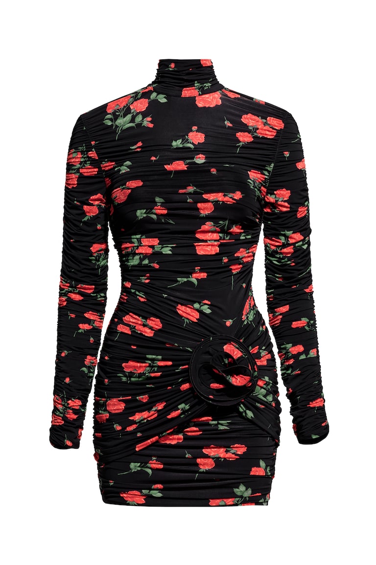 Women's Black/Roses Rose Appliqu High Neck Dress | H&M AU