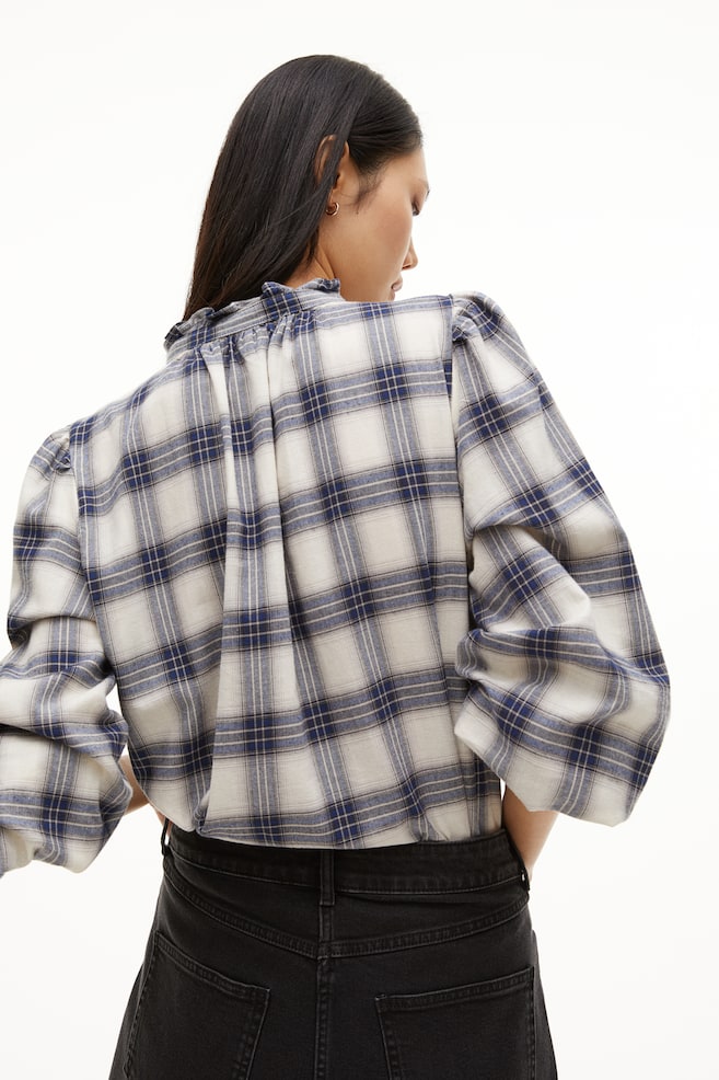 Frill-trimmed blouse - Dark blue/Checked - 3
