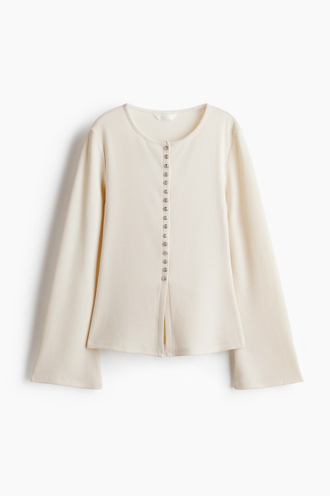 Fitted Rib-Knit Cardigan - Light beige/Black - 1