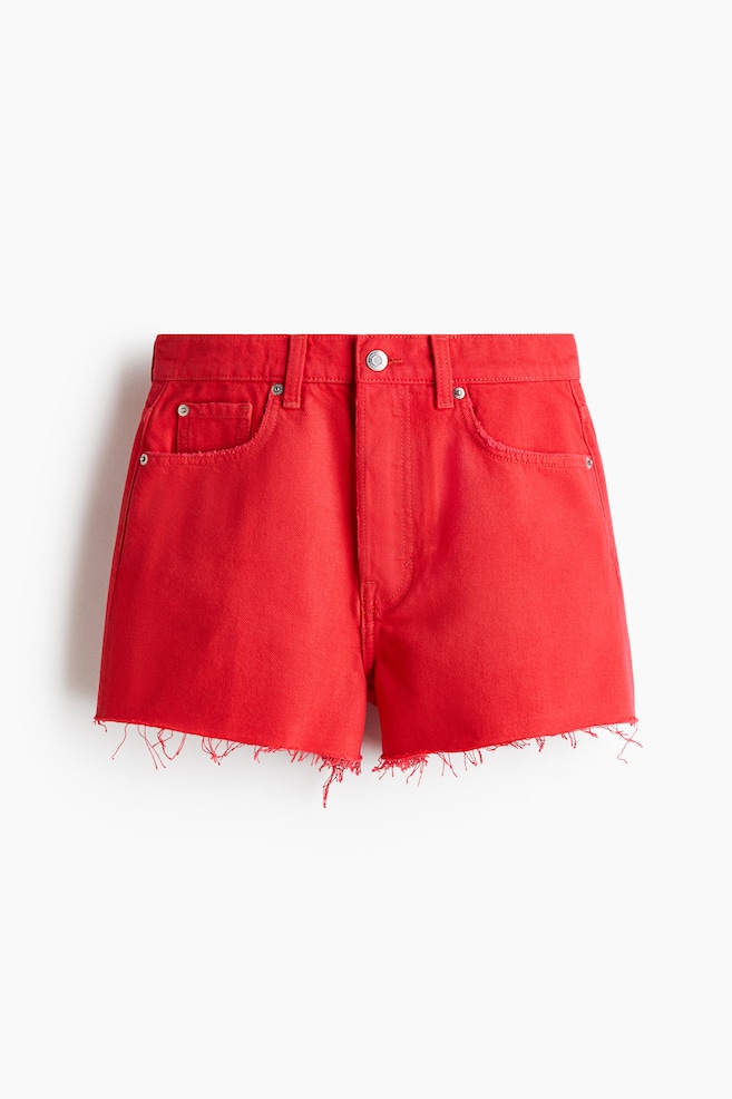 Raw-Edge Denim Shorts - Red/Ivory - 1