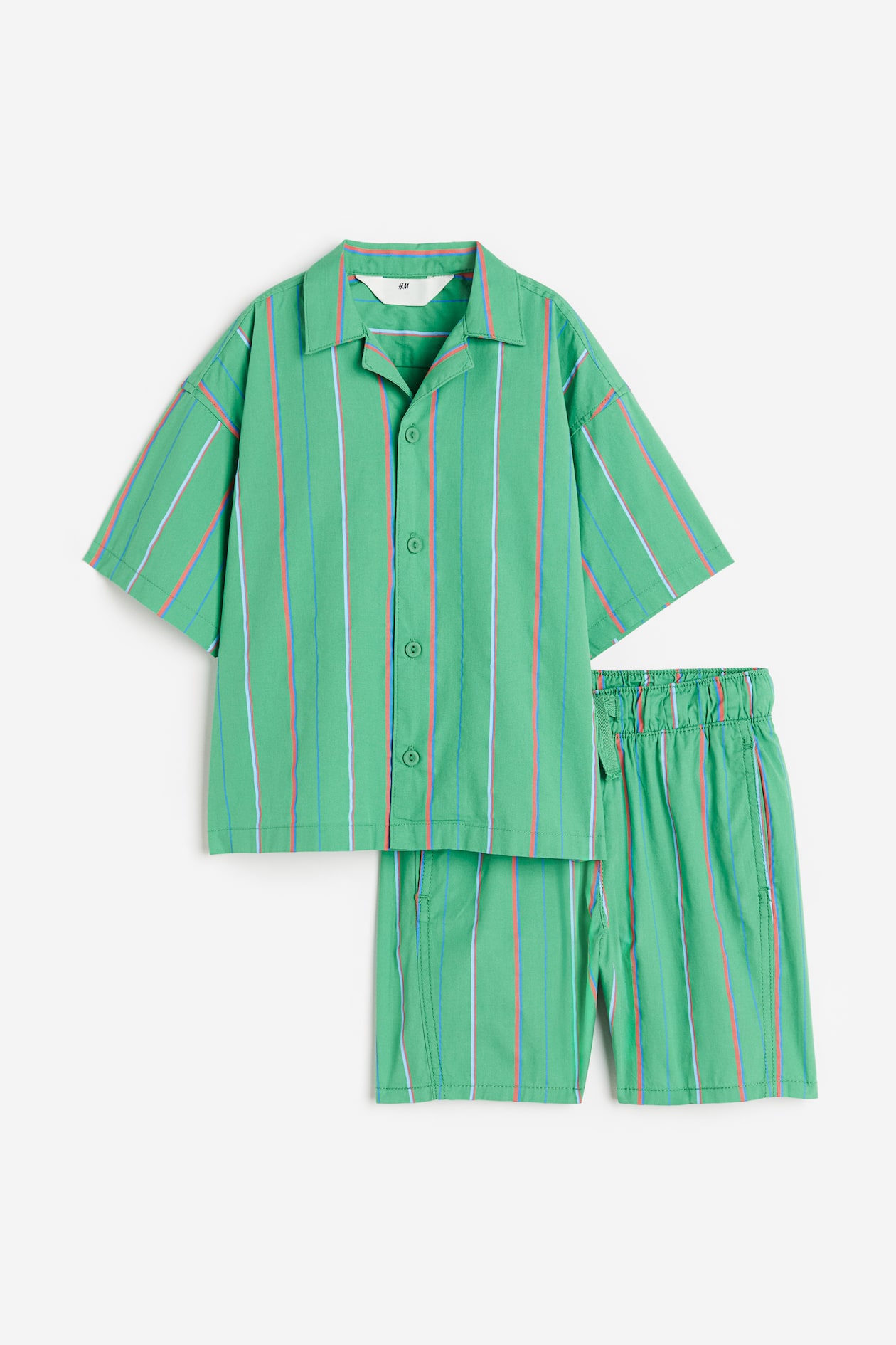 2-piece Cotton Set - Regular waist - Short sleeve - Green/striped ...