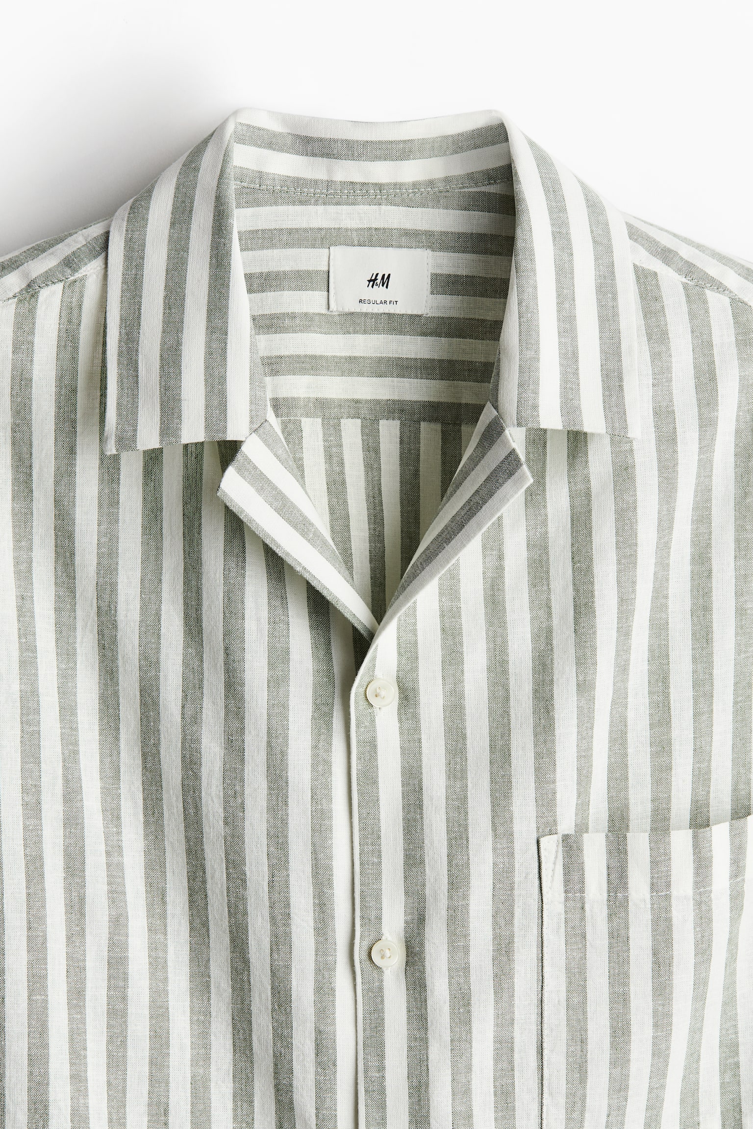 Regular Fit Linen-blend resort shirt - Green/Striped/Grey/Striped/Beige/Striped/Light blue/White striped - 6