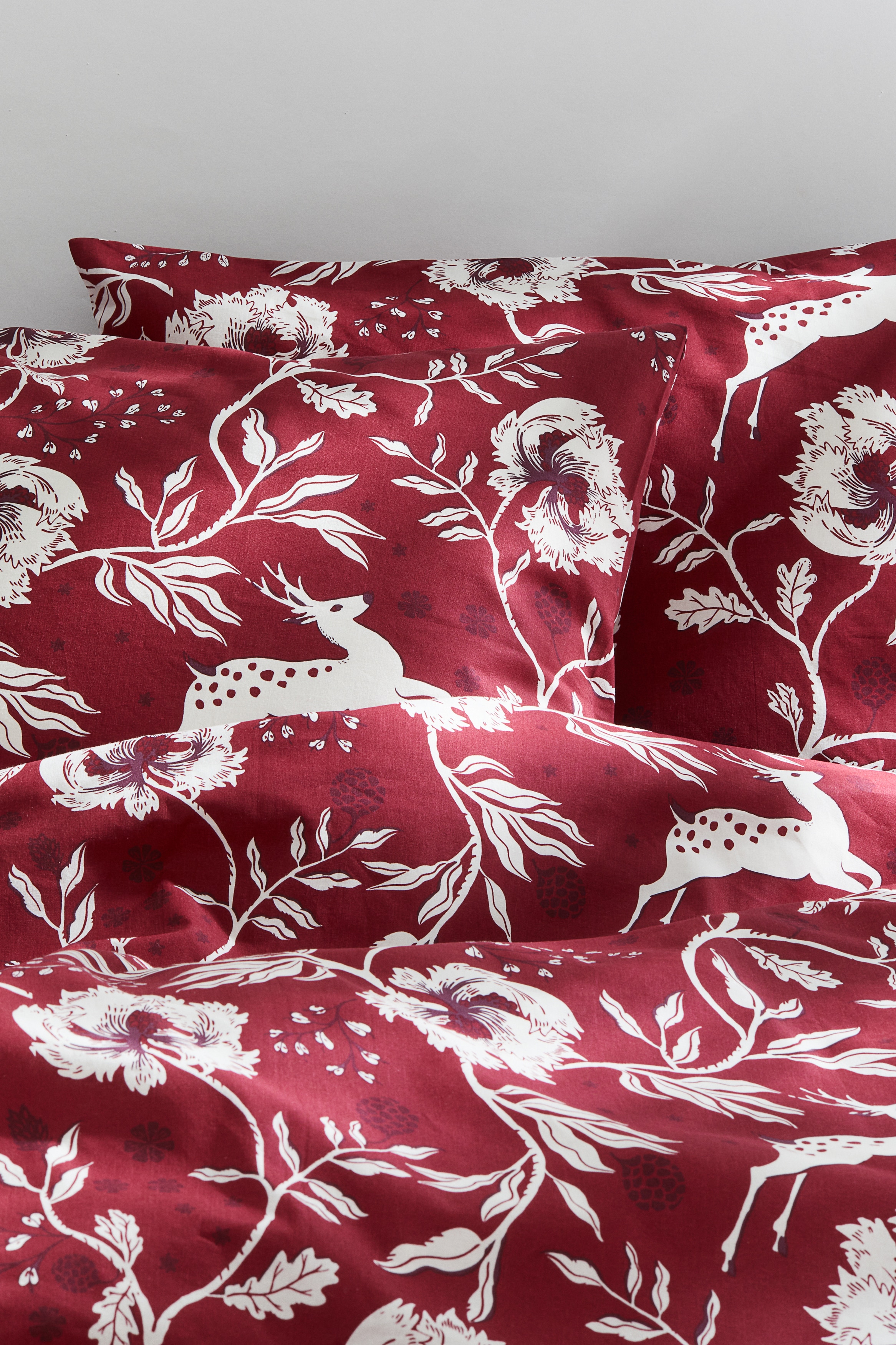 H&M Home  - Conjunto de funda nórdica doble en algodón - Rojo/Floral - size: 240x220 + 50x60