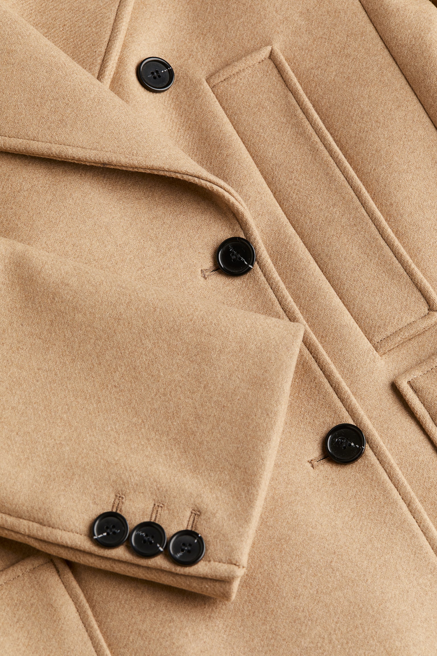 Oversized wool-blend pea coat - Beige/Navy blue - 3