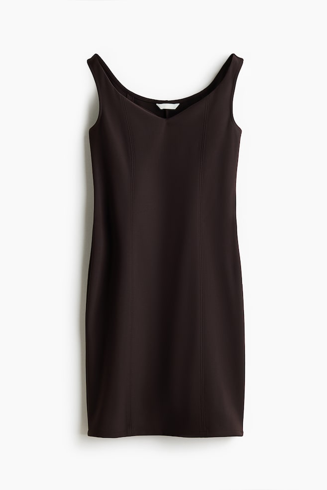 Off-the-Shoulder Jersey Dress - Dark brown - 1