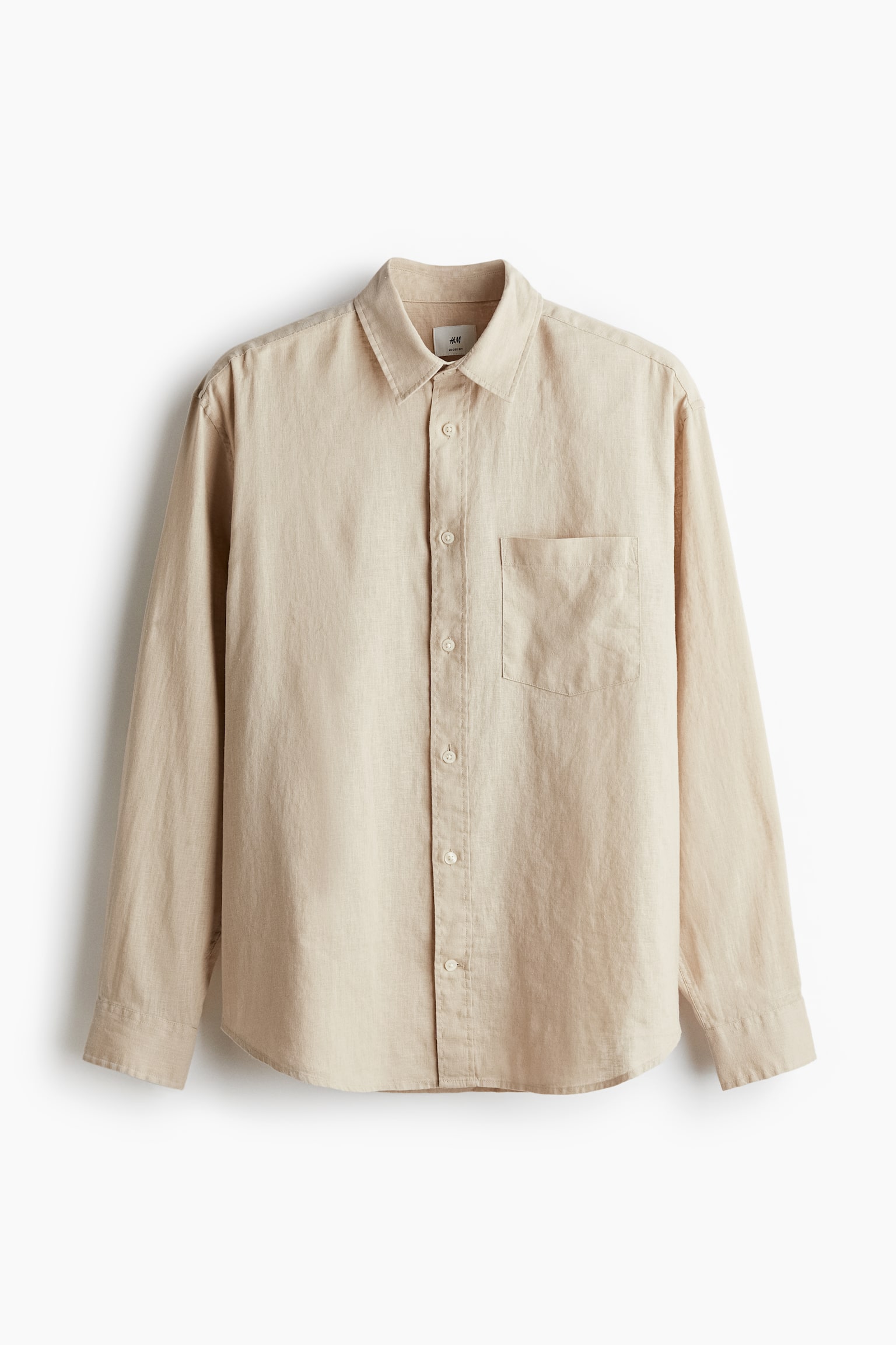 Relaxed Fit Linen-blend shirt - Beige/White/Khaki green/Striped - 2