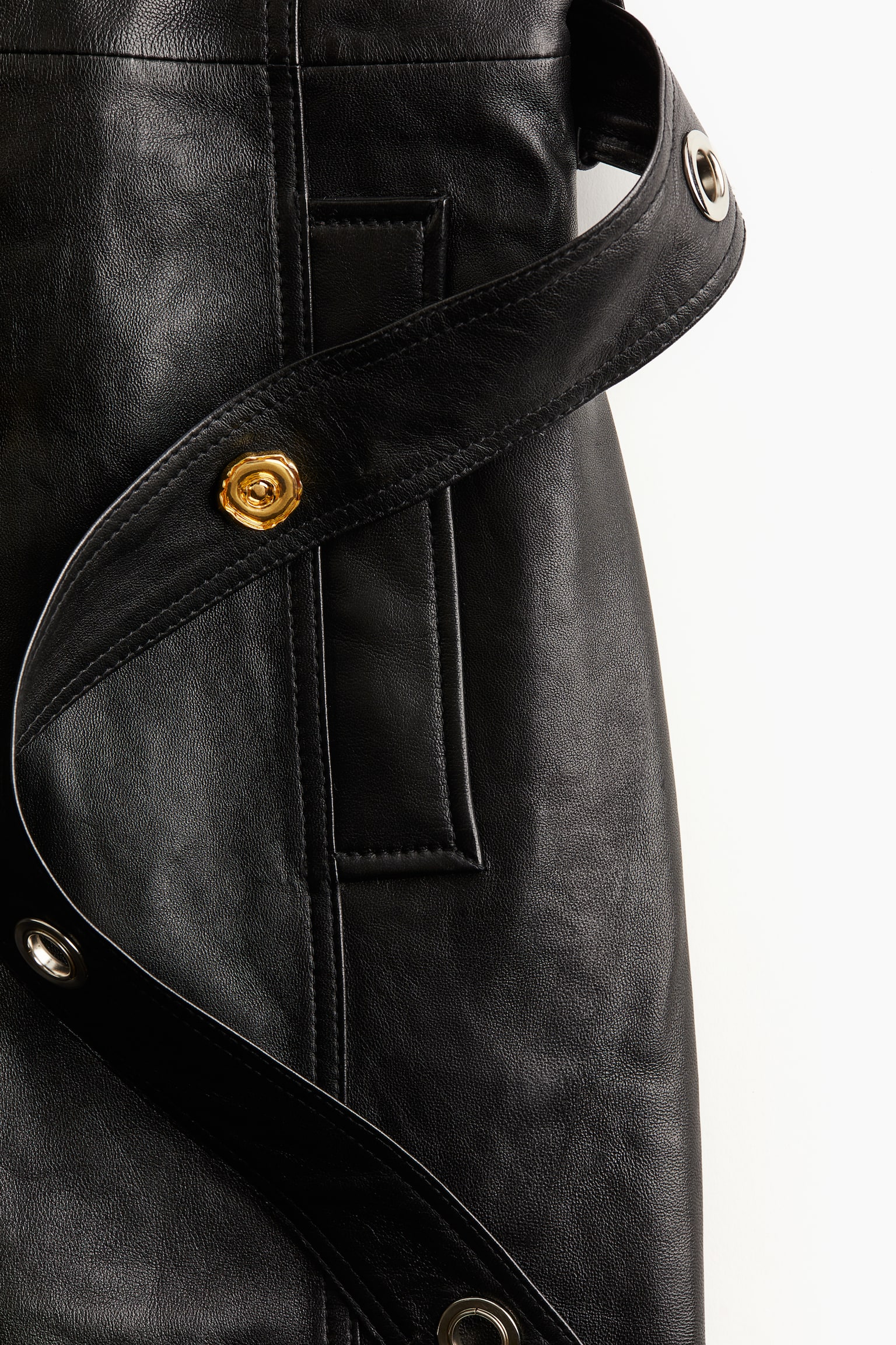 Statement-button leather coat - Black - 5