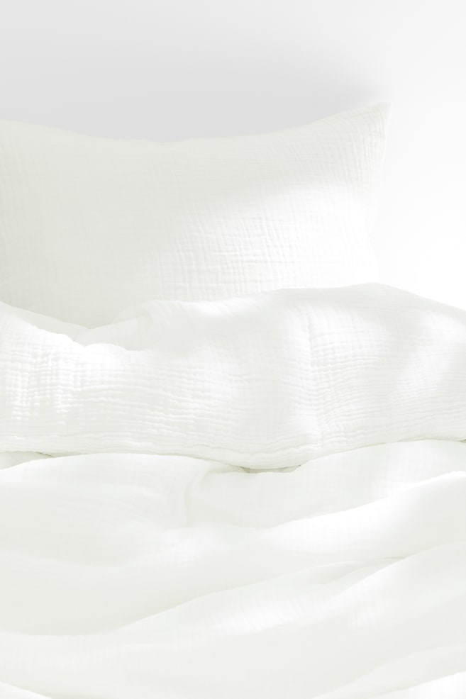 Enkelt sengesæt i musselin - Hvid/Gråbeige/Salviegrøn/Lysebrun - 1