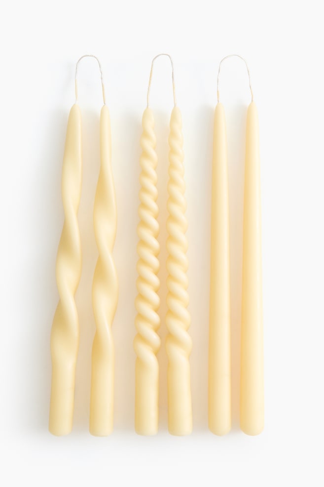 6-pack taper candles - Light yellow/Dark brown/Sage green/Light pink - 1