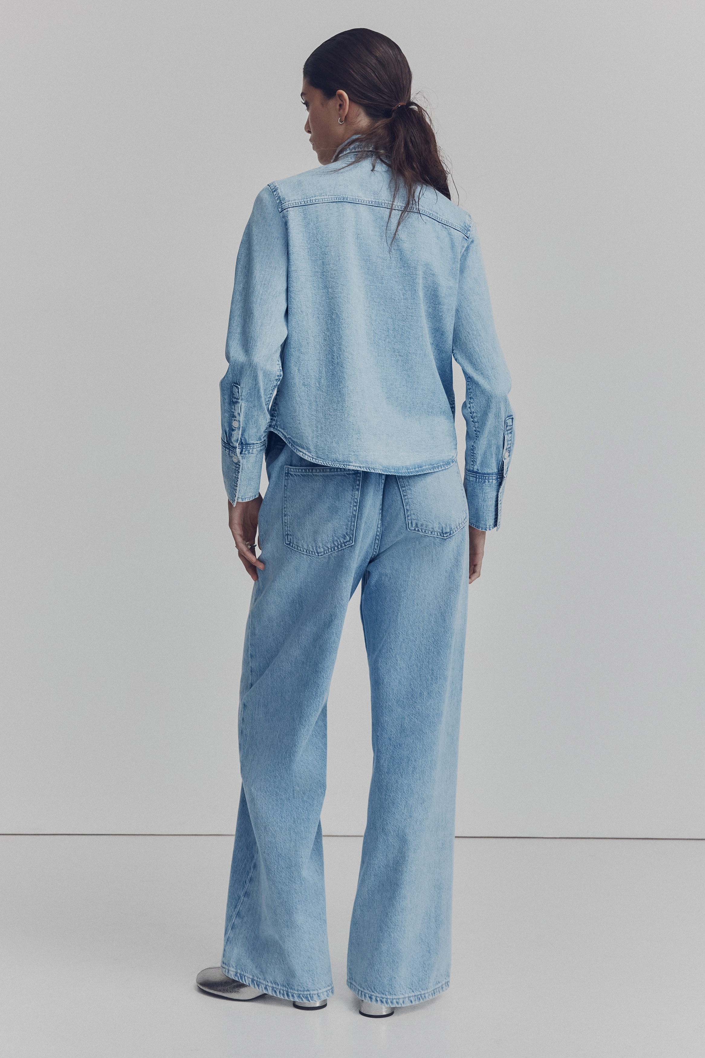 Bow-detail denim blouse