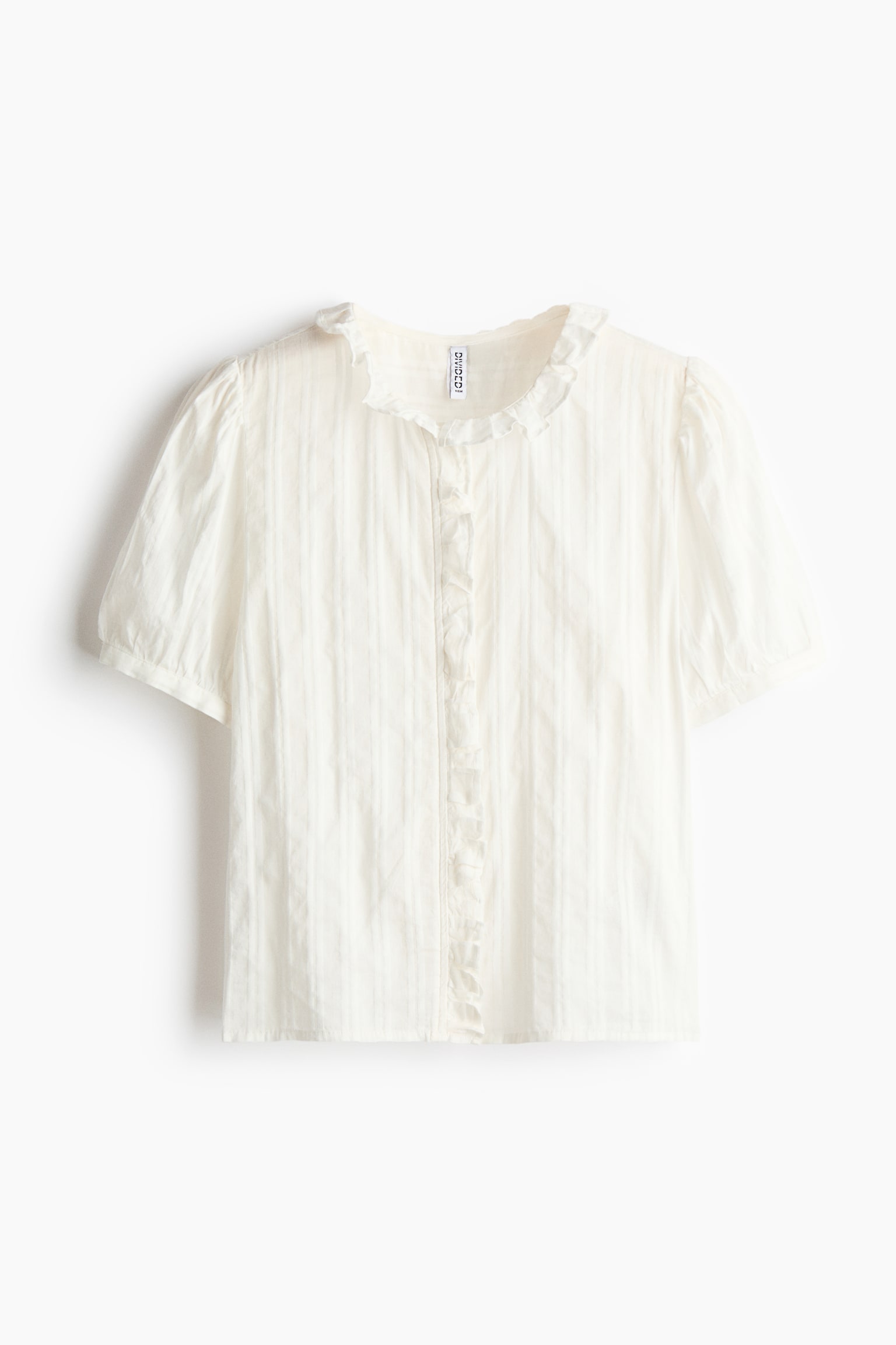 Frill-trimmed cotton blouse - White/Light blue/Striped - 2