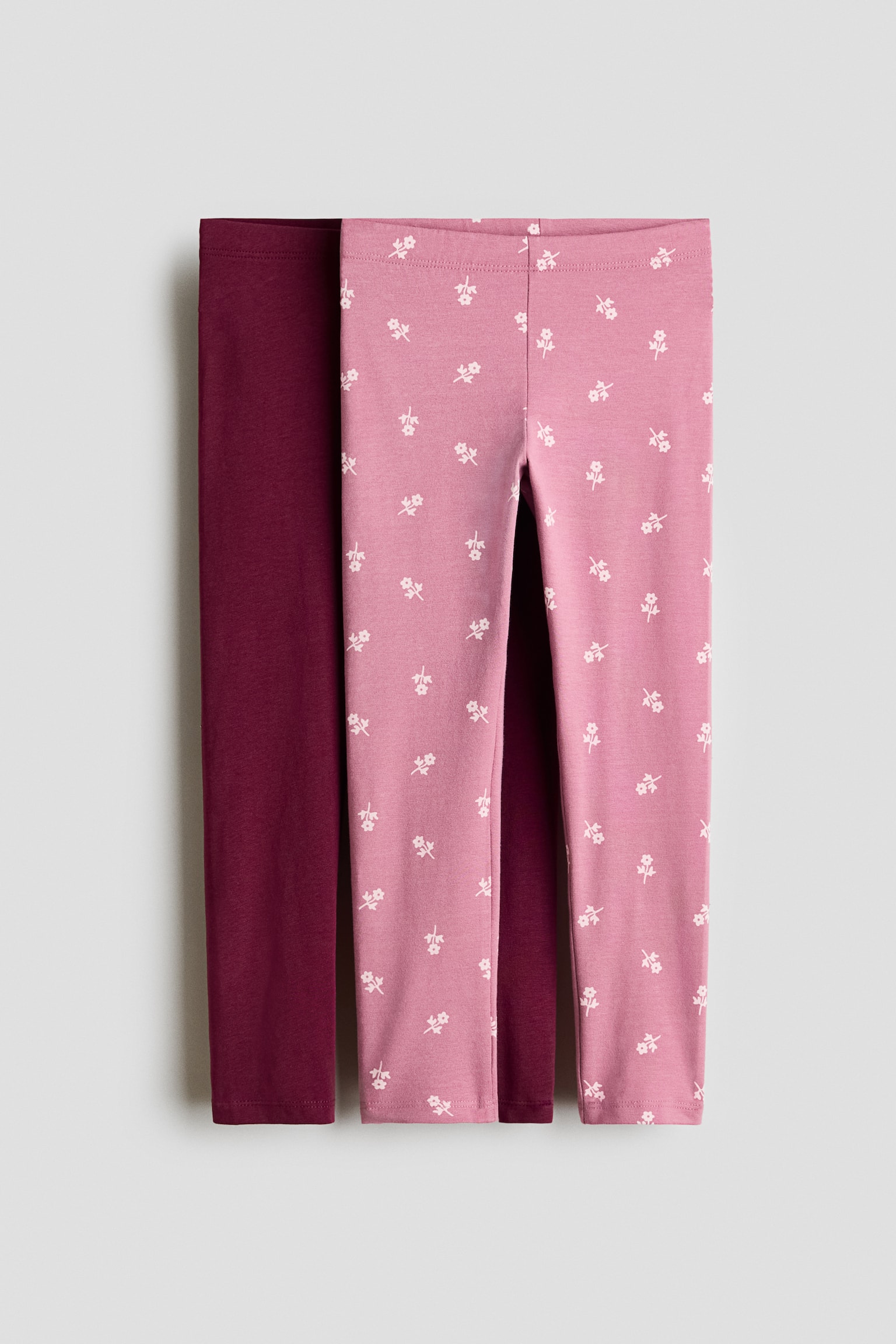 2-pack cotton leggings - Dusty purple/Floral/Light pink/Hearts/Black