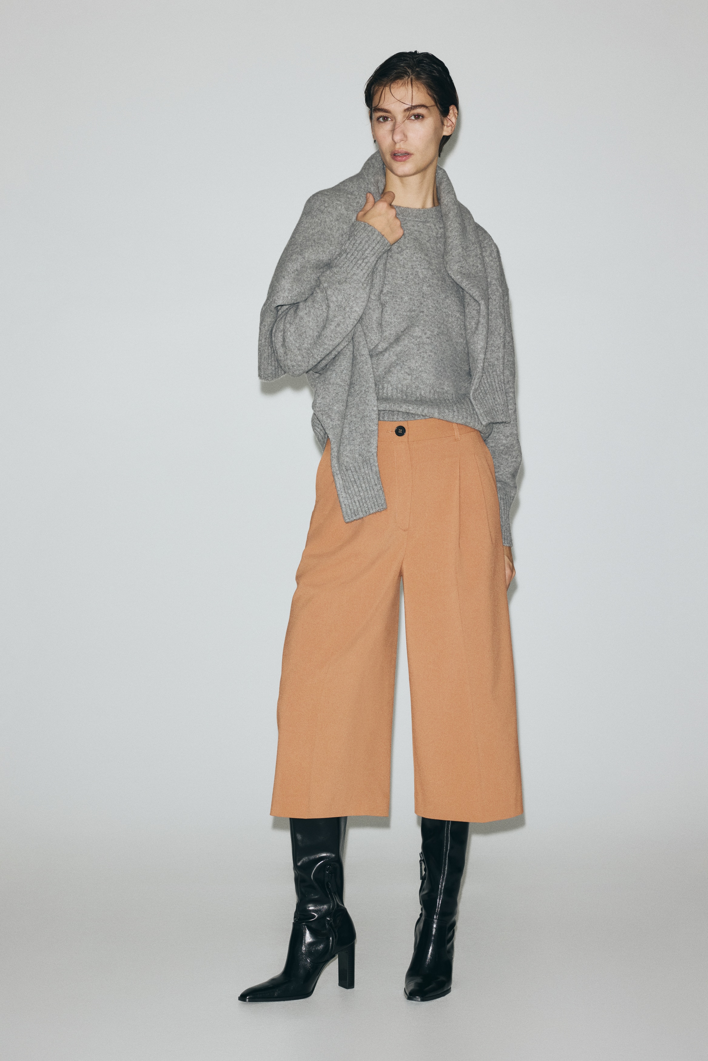 Pantaloni culotte largi - Bej-închis