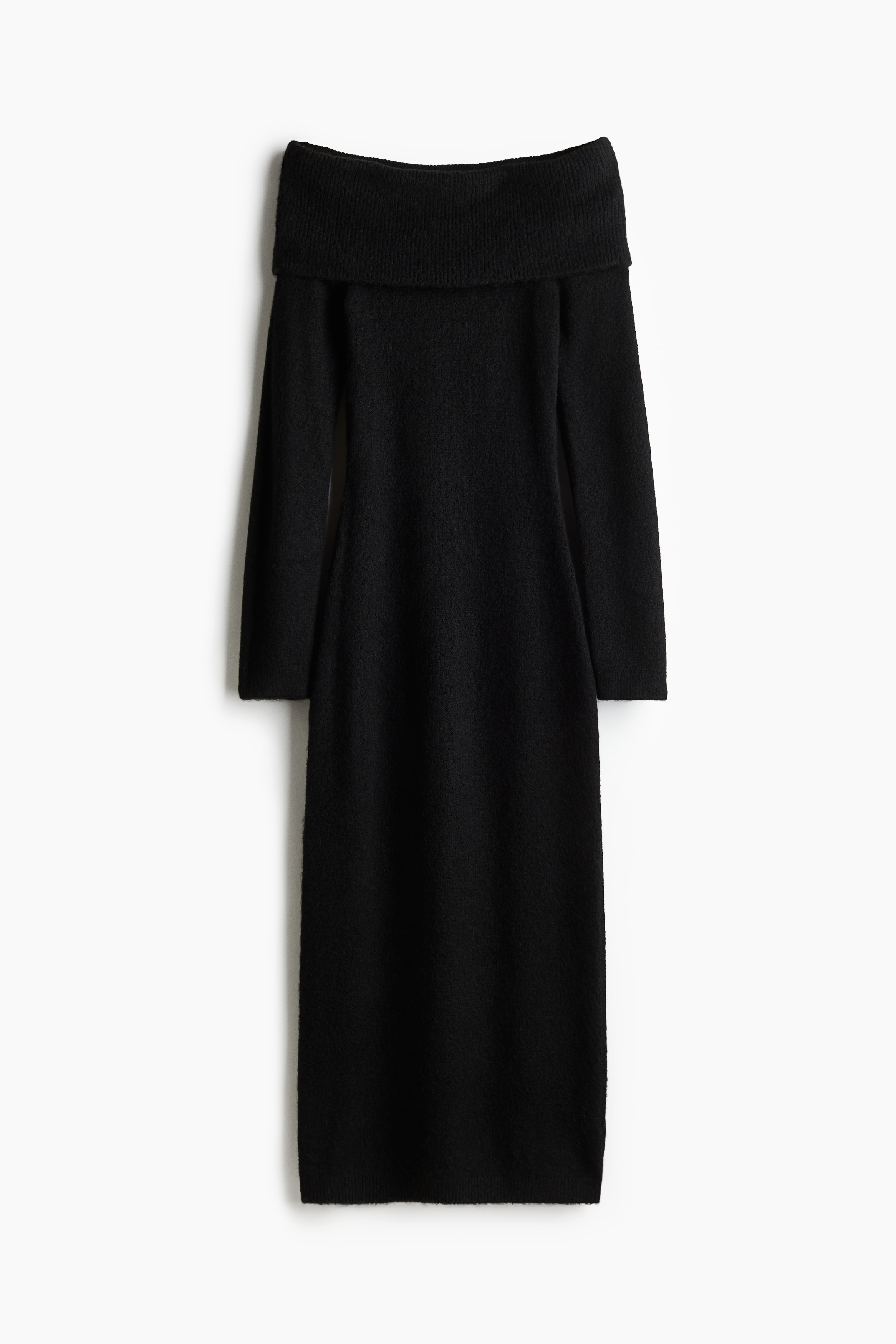 オフショルダーファインニットワンピース - ブラック