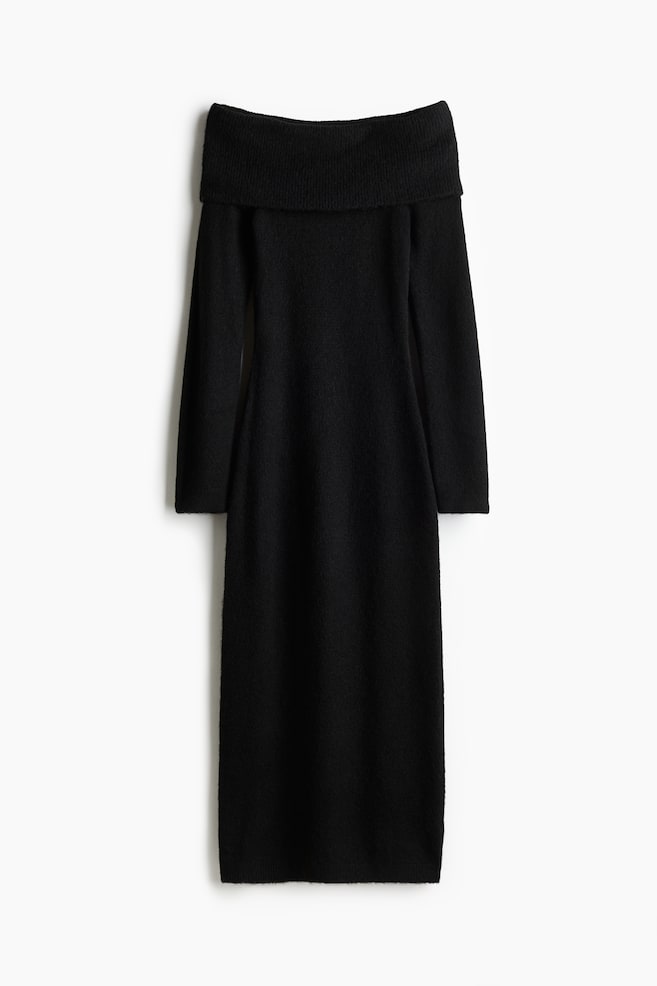 Robe épaules nues en maille fine - Noir/Gris clair chiné - 1