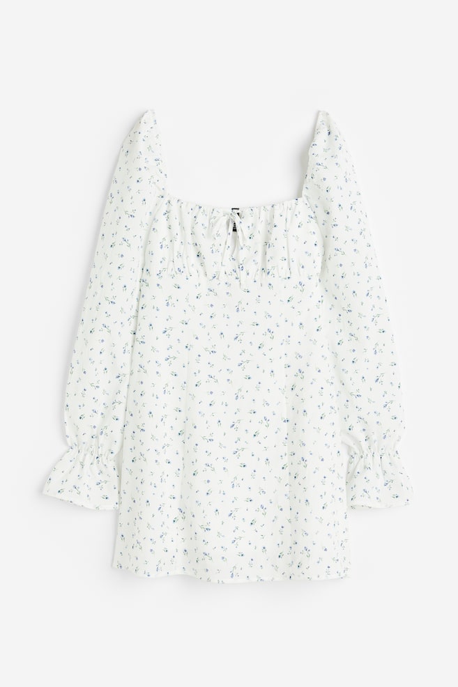Puff-sleeved crêpe dress - White/Floral/Black/Small flowers/Pink/Floral/Cream - 2