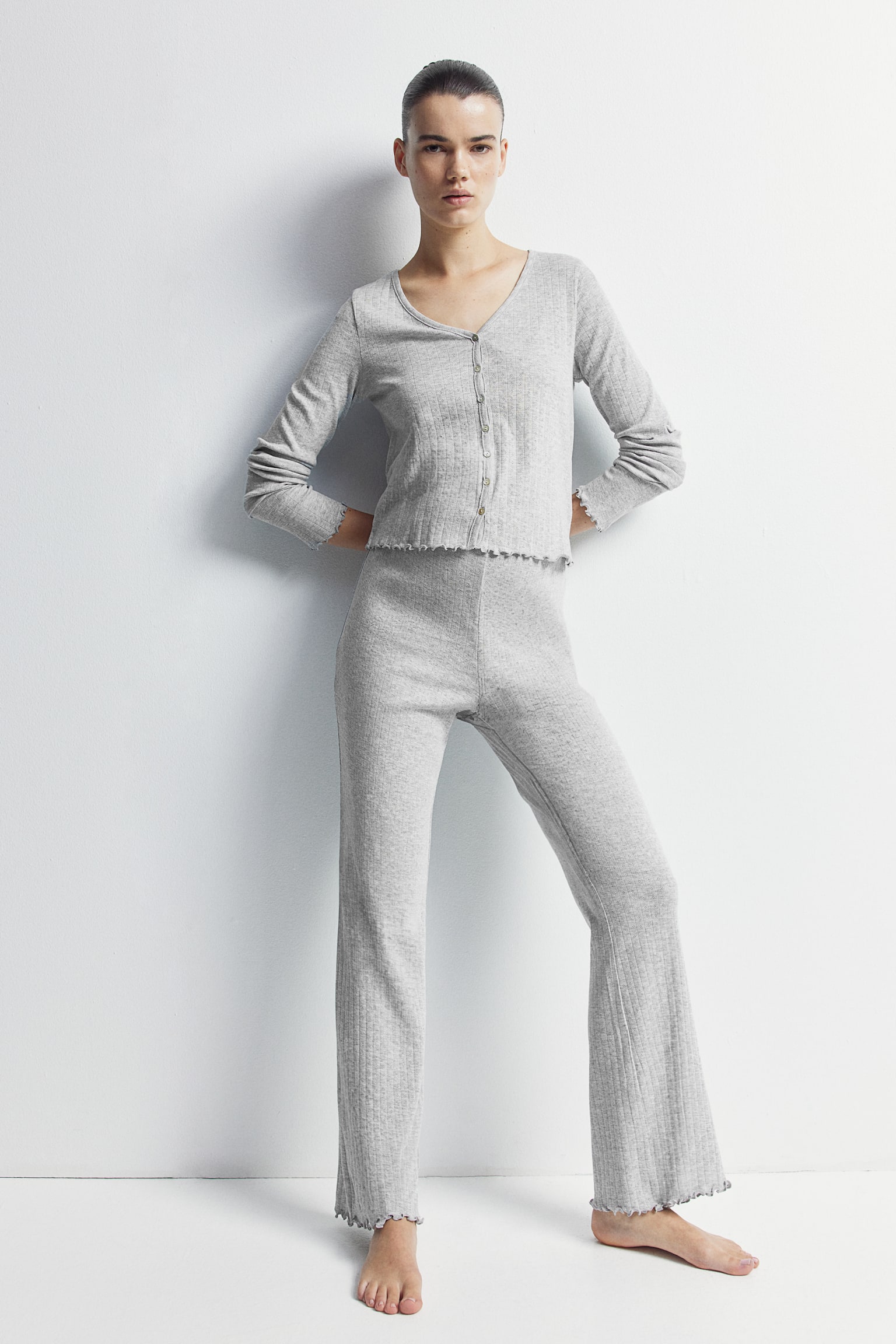 MAMA Pointelle jersey pyjamas - Light grey marl - 1