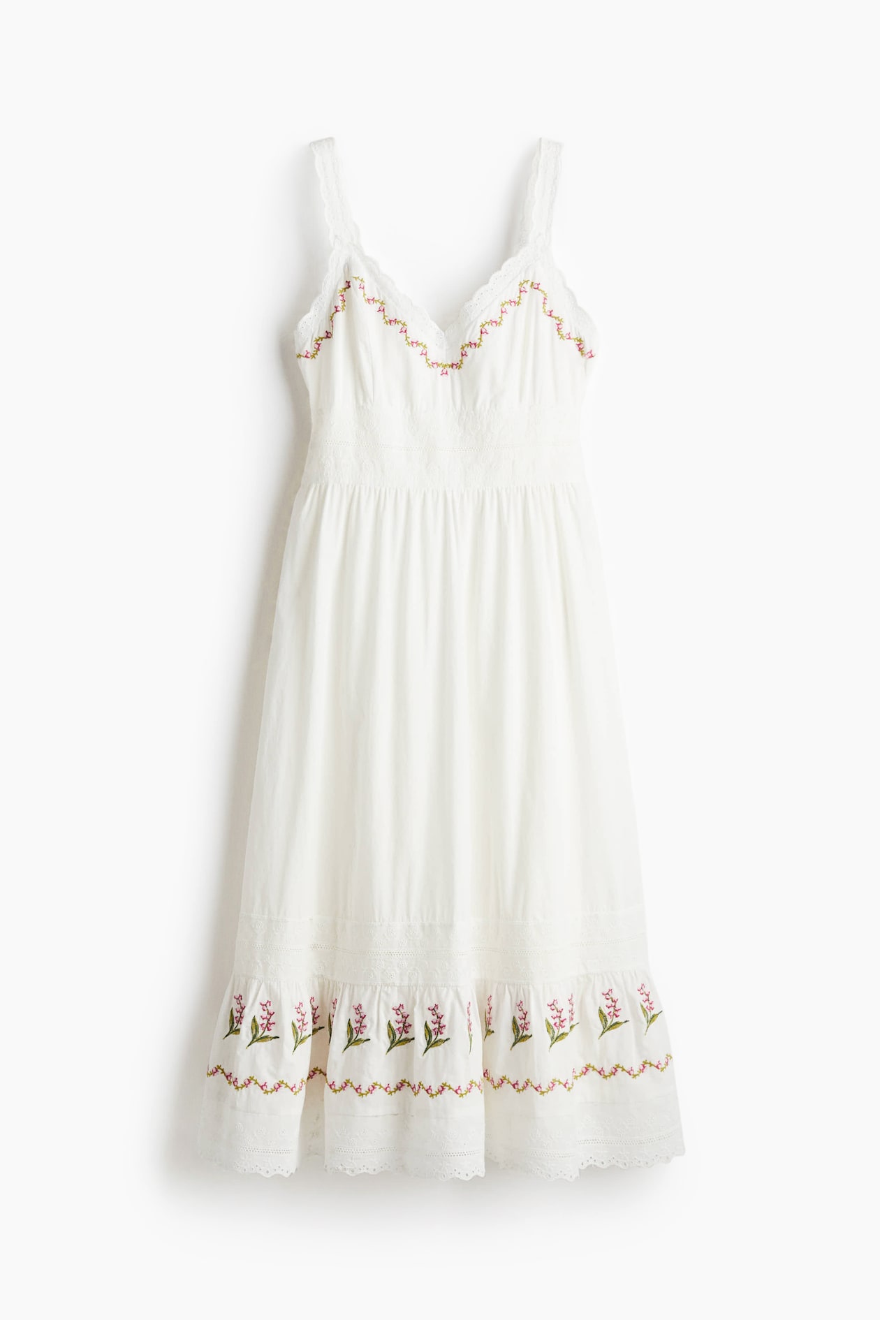 Women's Cream/floral Embroidered Cotton Dress | H&M US