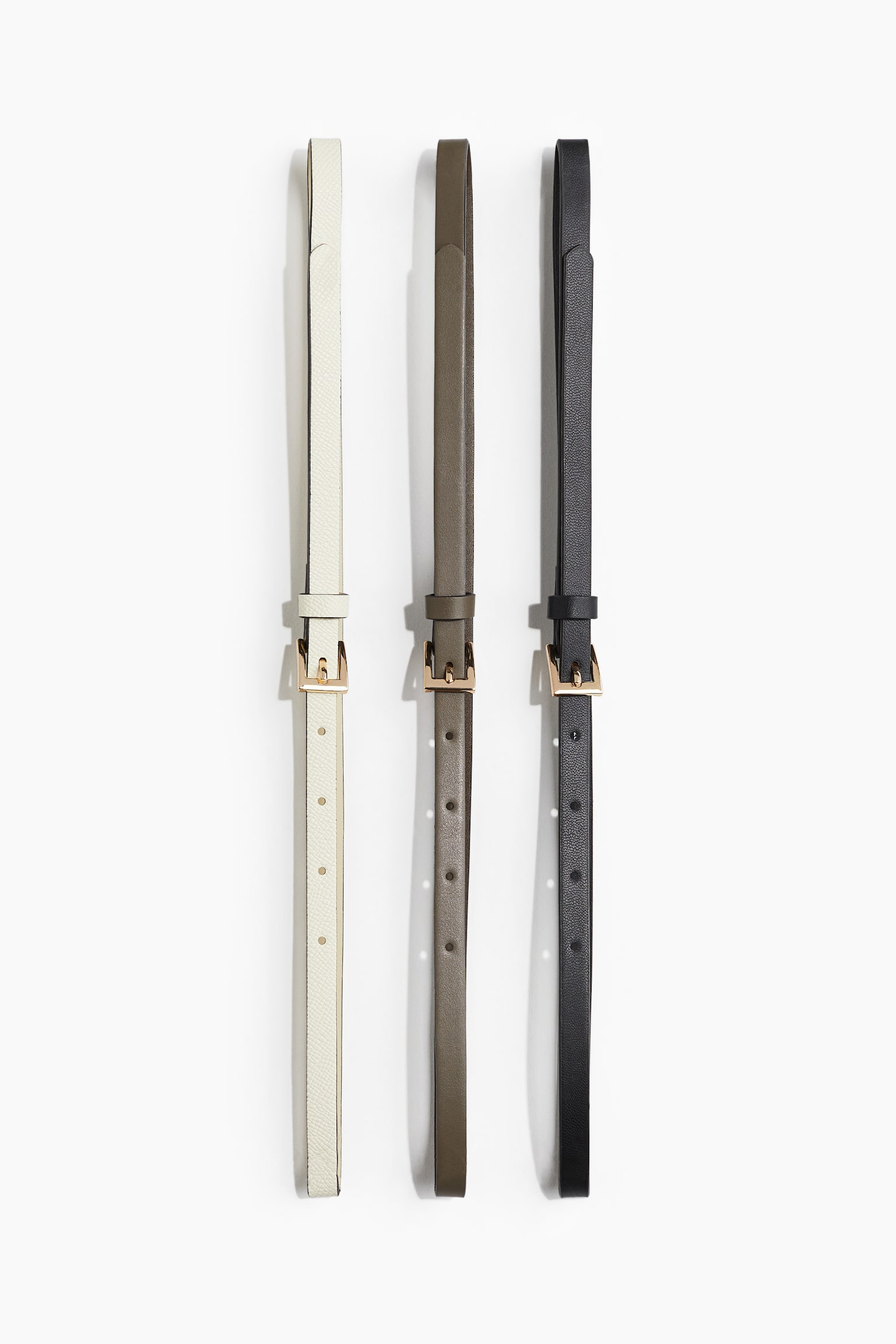 Женские ремни H&M 3-Pack Narrow Belts, цвет: Кремовый / Серо-коричневый