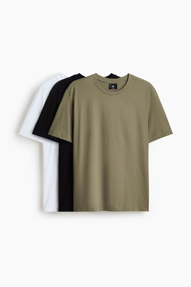 3er-Pack T-Shirts in Regular Fit - Khakigrün/Weiss/Weiss/Marineblau/Blau/Weiss/Rosa/Braun/Schwarz/Blaugrün/Braun/Hellgrau/Graumeliert/Schwarz/Weiss/Flieder/Marineblau/Grau/Blau/Beige - 1