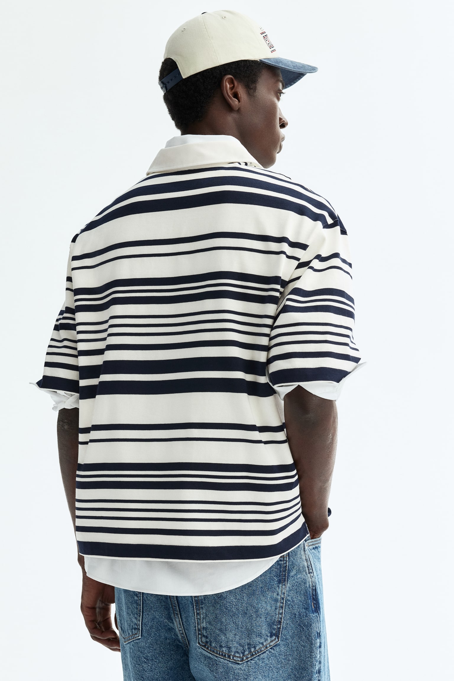 חולצת רוגבי מכותנה Loose Fit - לבן/פסים/בורדו/פסים - 6