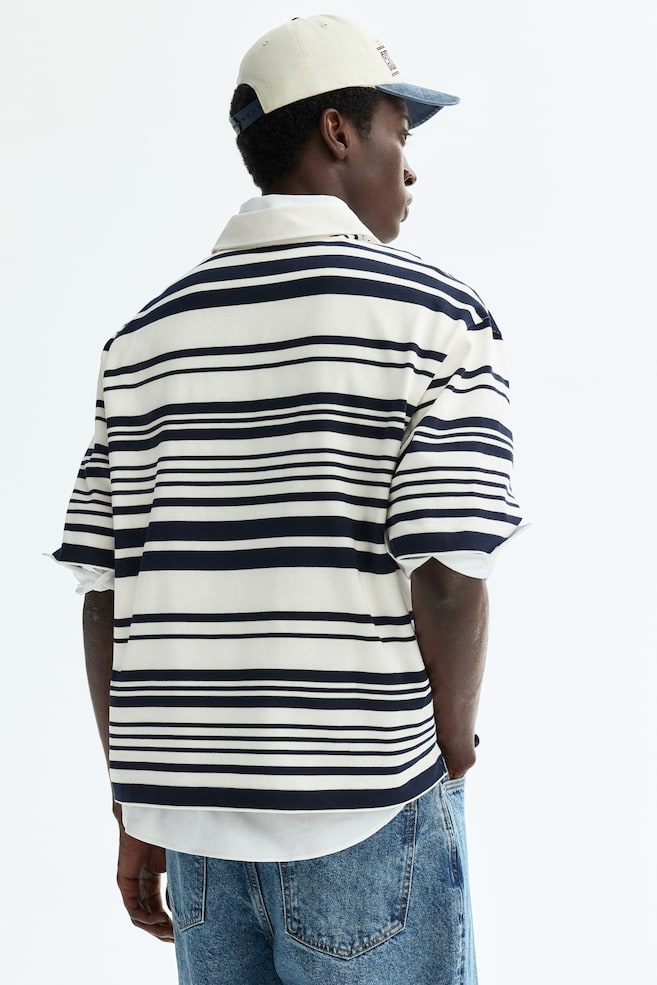 Loose-Fit Cotton Rugby Shirt - White/striped/Burgundy/striped - 6
