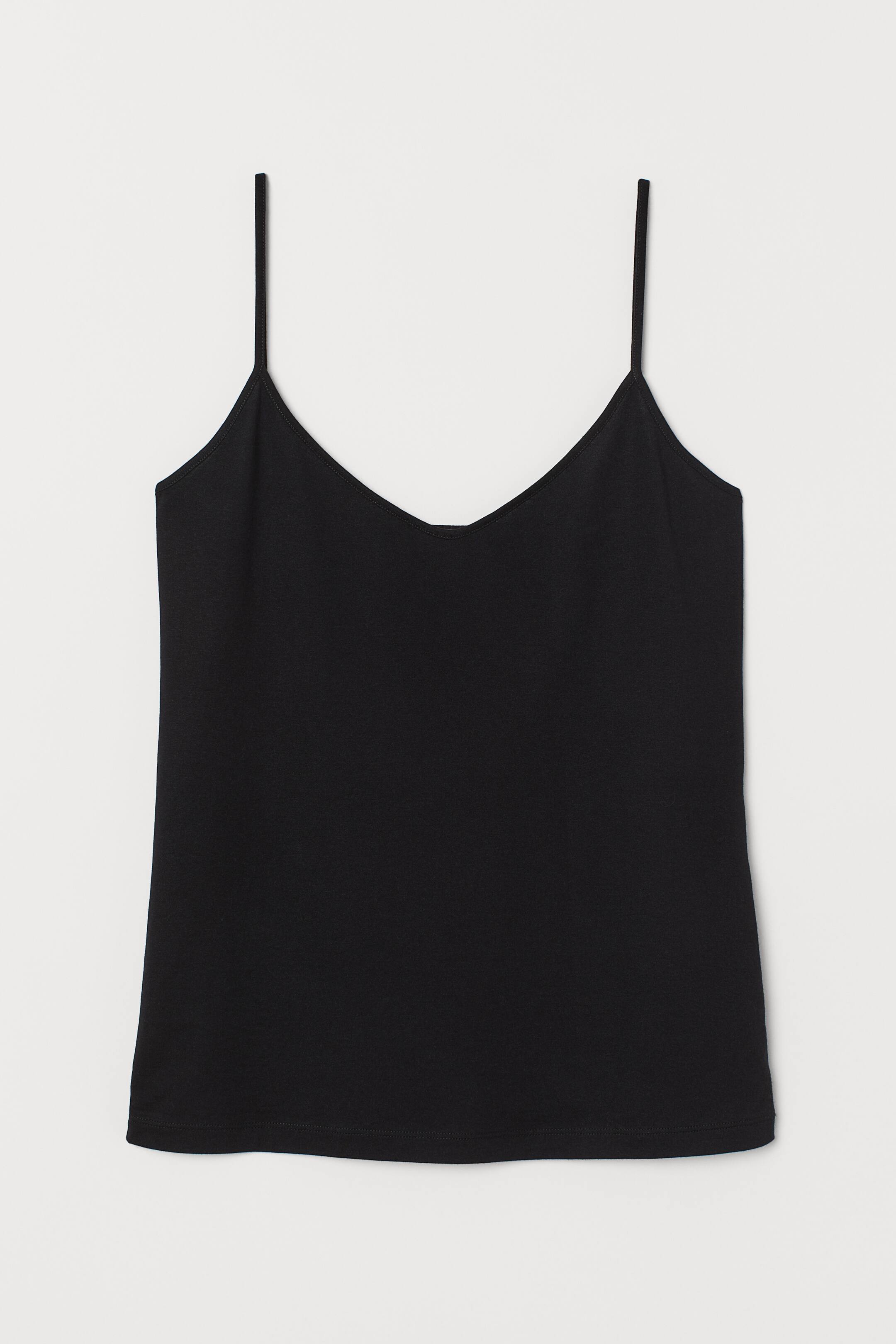 Silk-blend strappy top - V-neck - Sleeveless - Black - Ladies | H&M GB