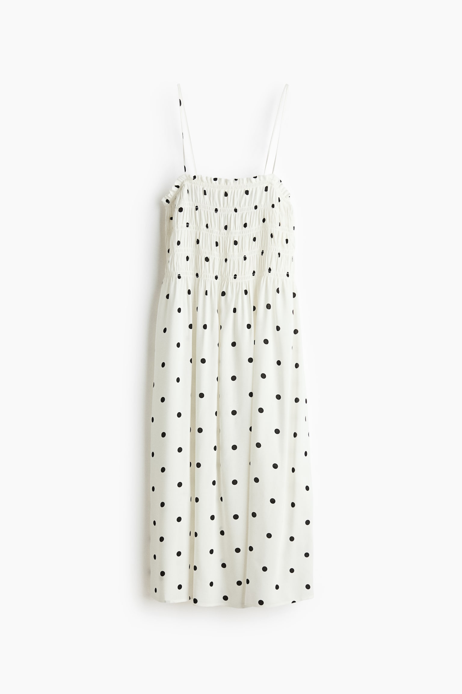 Smocked strappy dress - White/Polka dot/Dark brown/Polka dot/Light yellow/Floral - 1
