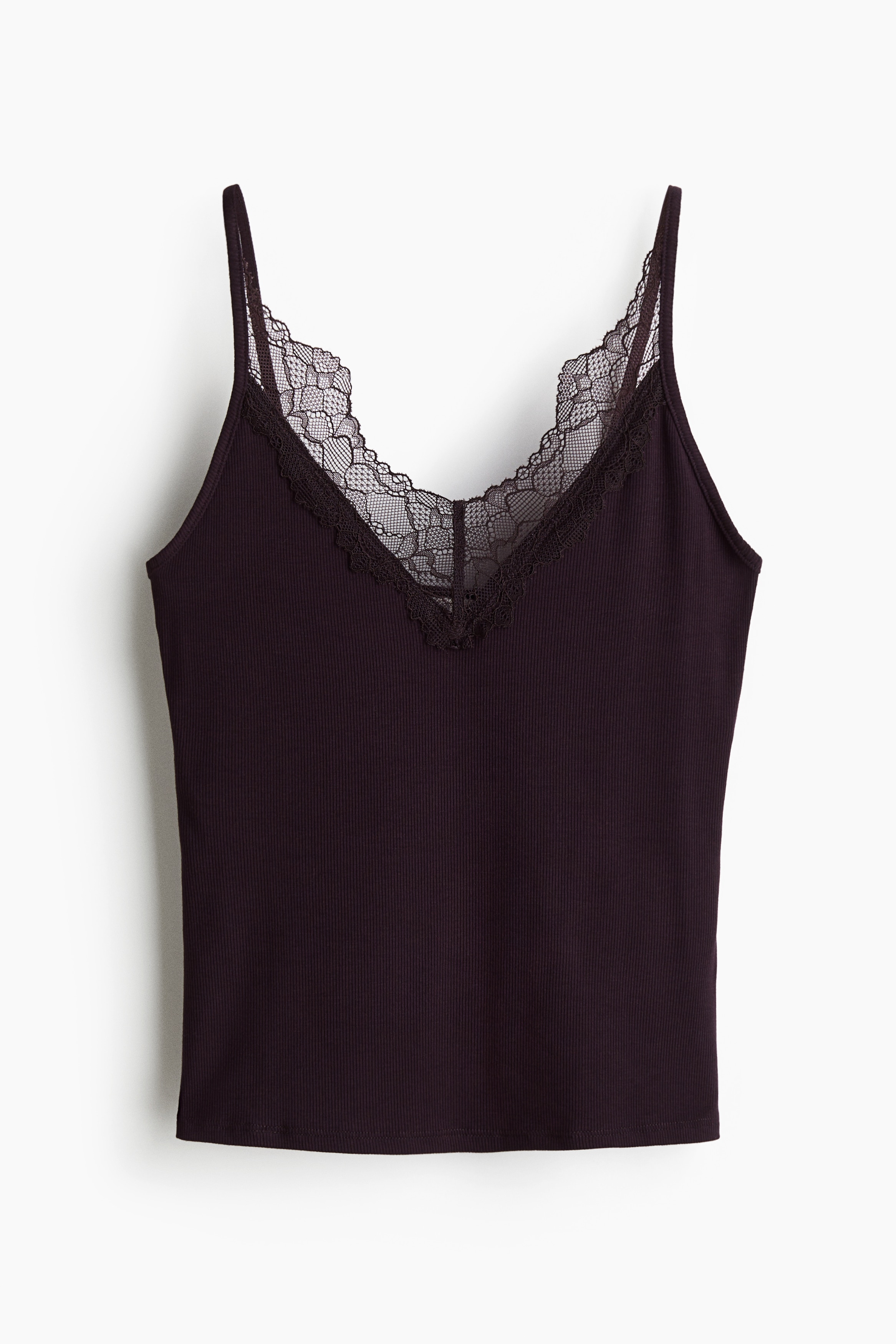 Lace-trimmed strappy top - Dark purple/Golden olive