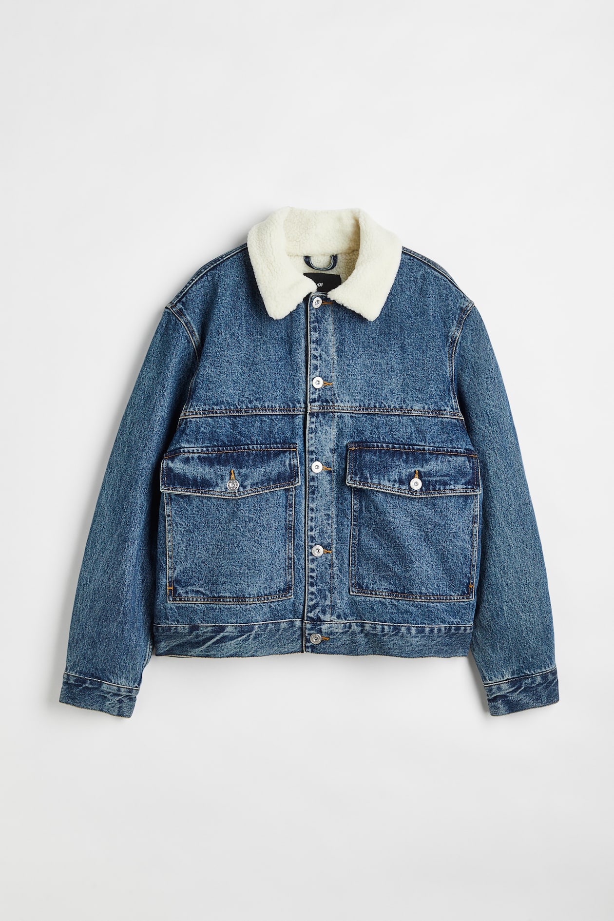 Lined Borg-collar Denim Jacket - Long sleeve - Regular length - Denim ...