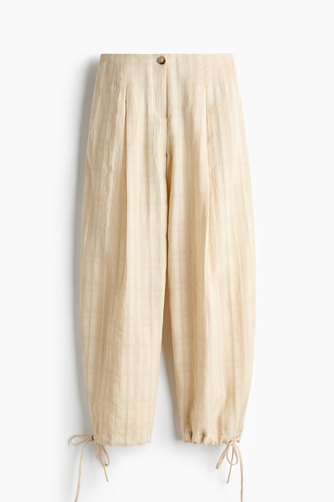 Drawstring-Detail Balloon-Leg Pants - Light beige/striped - 1